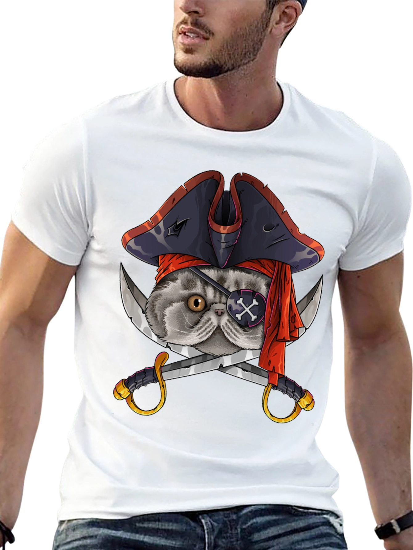 Pirate Cat T-Shirt - Novelty Graphic Tee