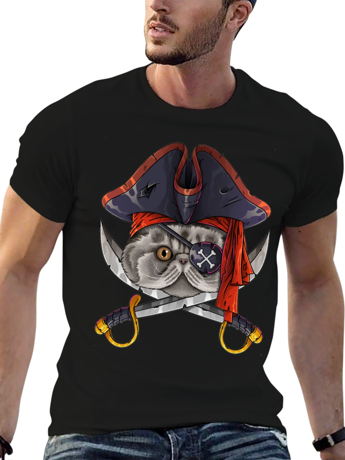 Pirate Cat T-Shirt - Novelty Graphic Tee
