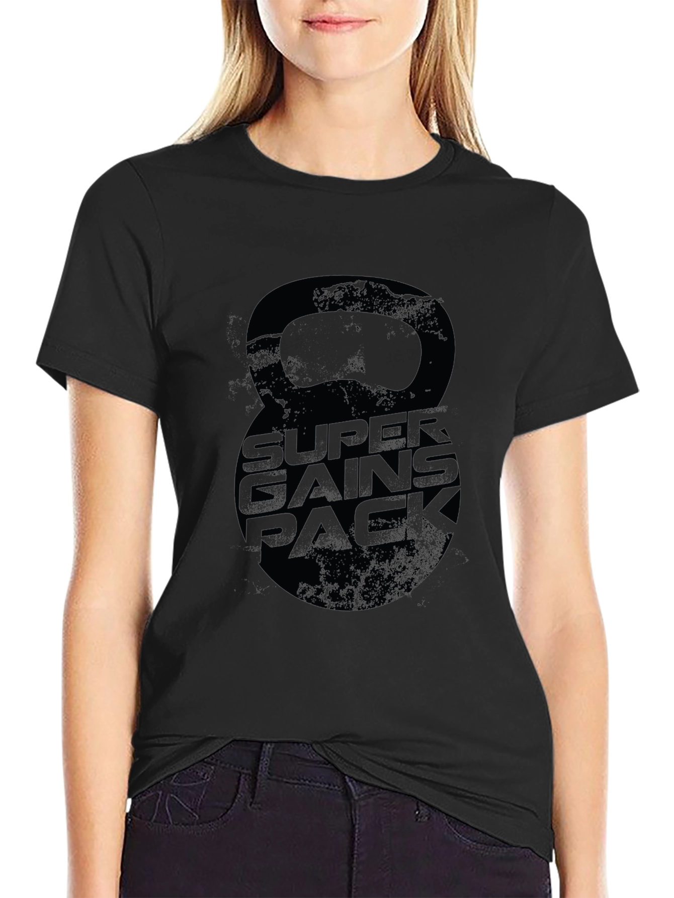 Super Gains Pack Black T-Shirt Kettlebell Design