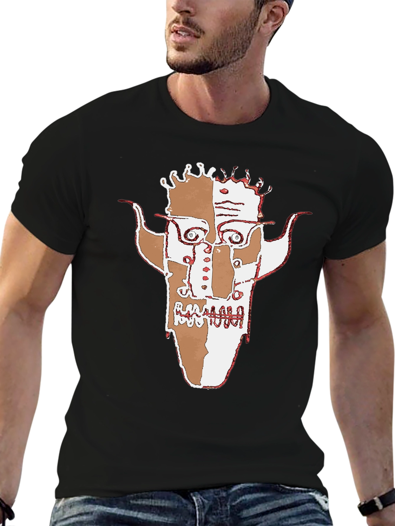 Abstract Face Graphic Black T-Shirt