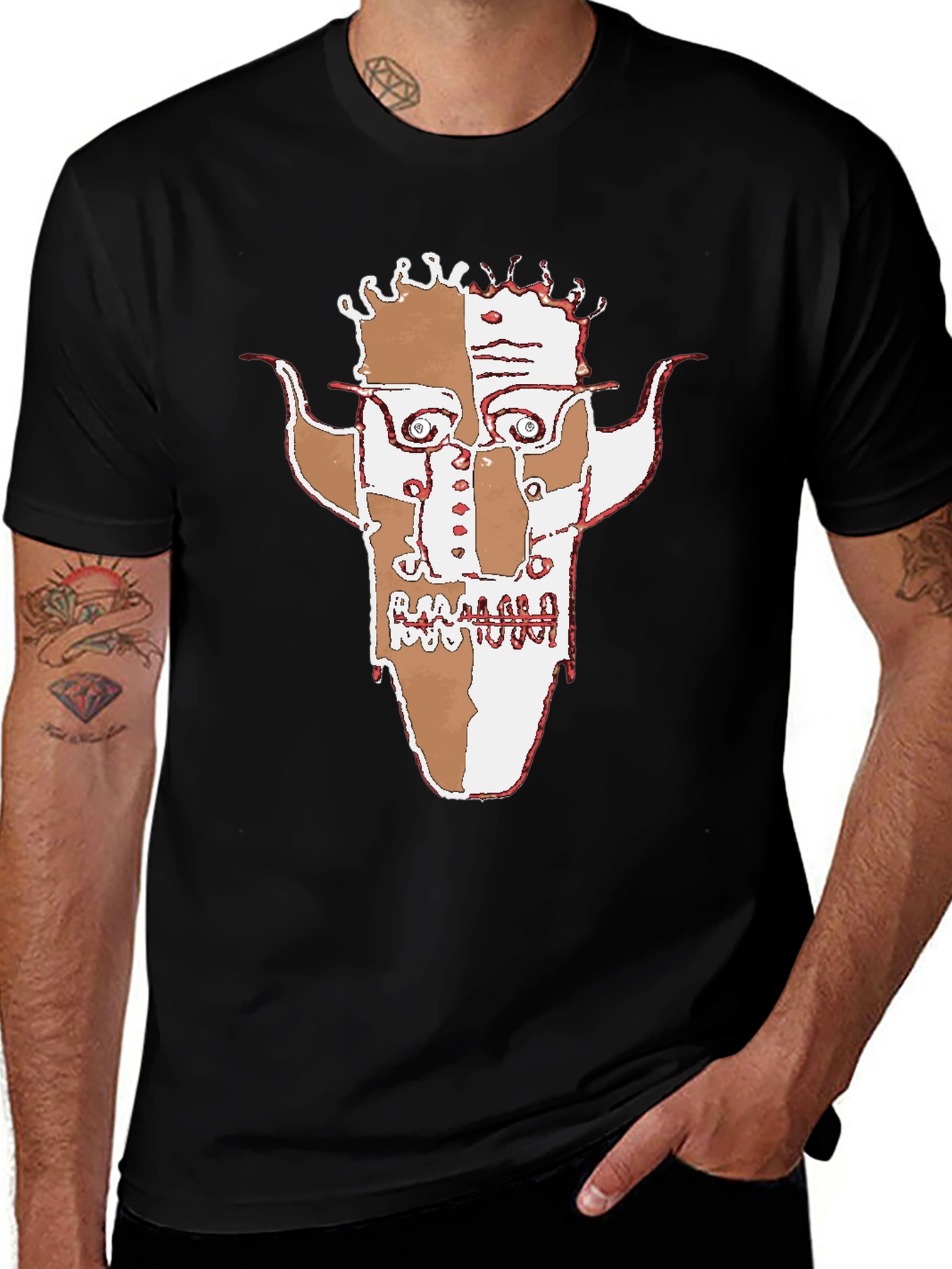 Abstract Face Graphic Black T-Shirt