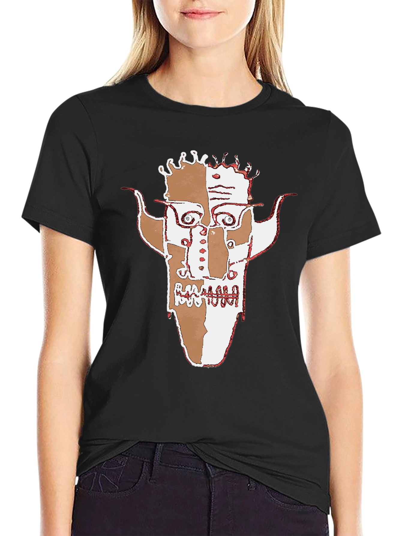 Abstract Face Graphic Black T-Shirt