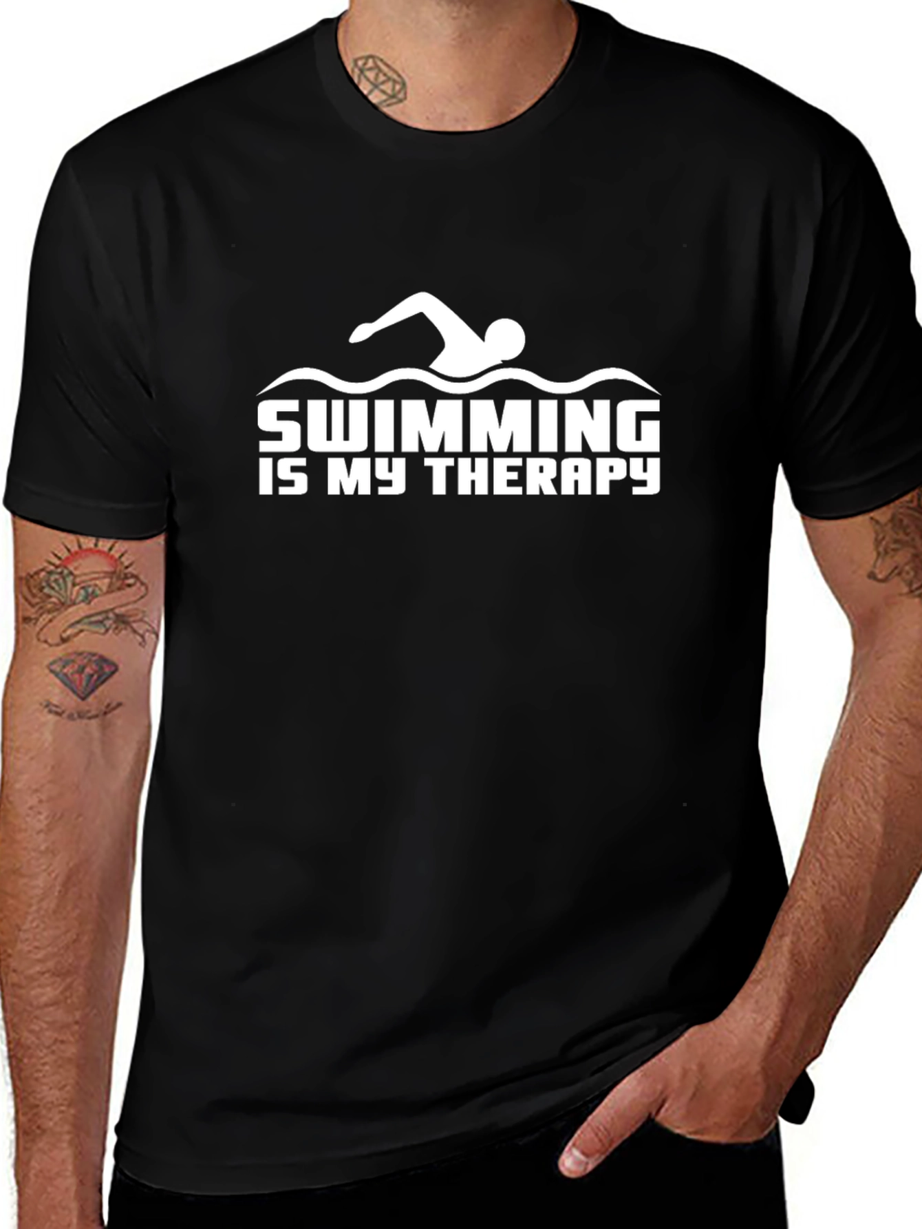 Swimming is My Therapy Black Graphic Tee