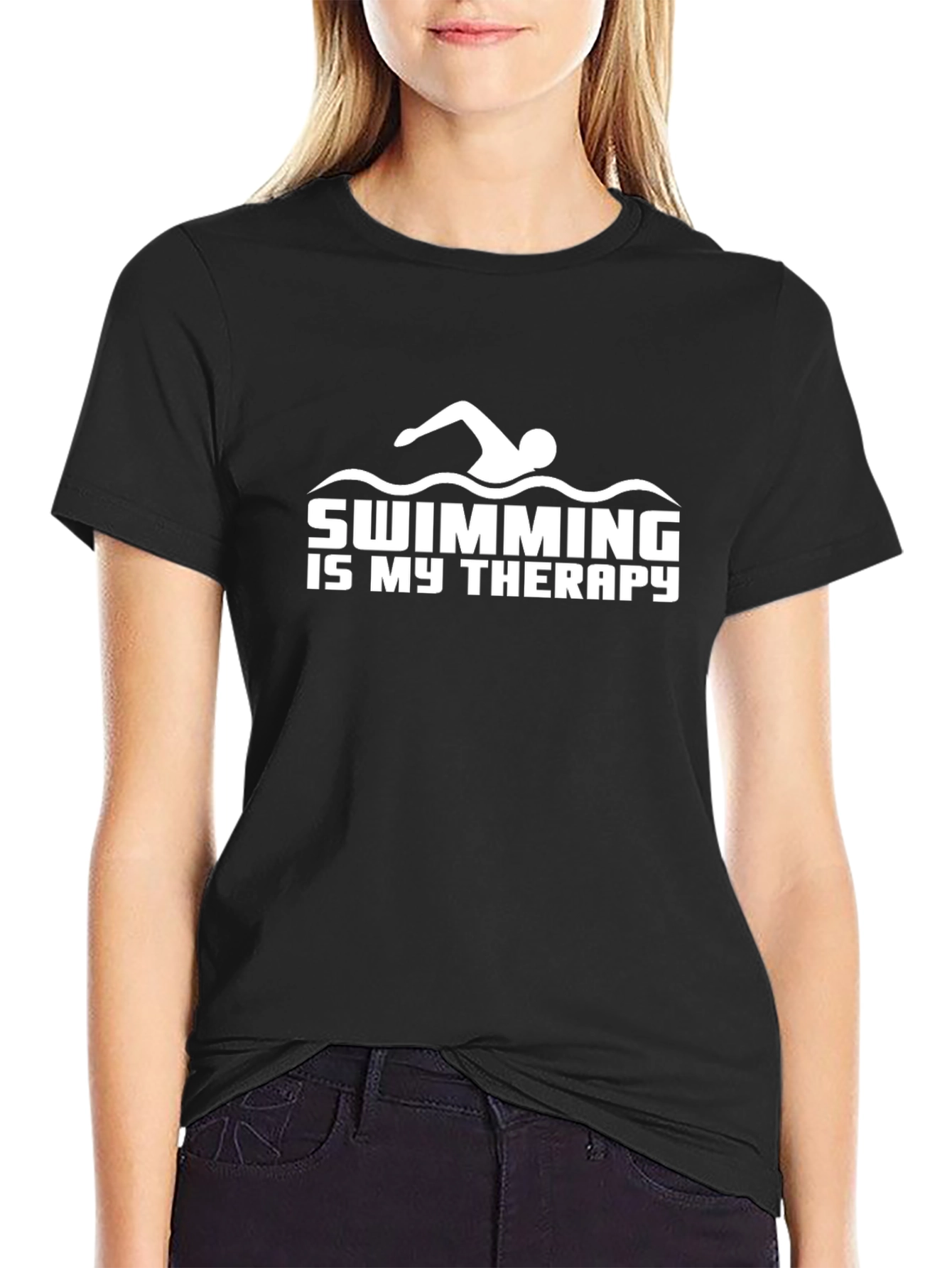 Swimming is My Therapy Black Graphic Tee