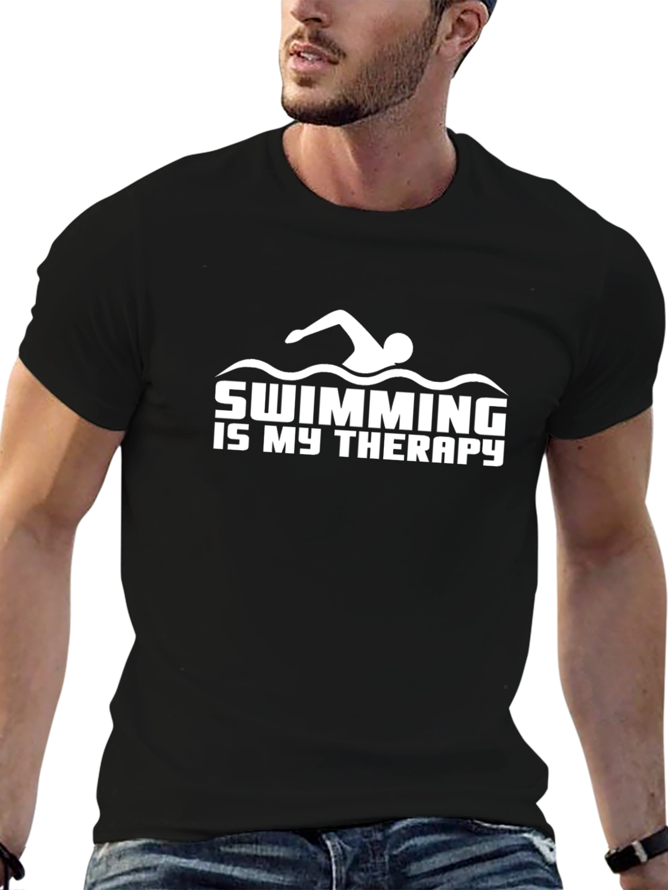 Swimming is My Therapy Black Graphic Tee