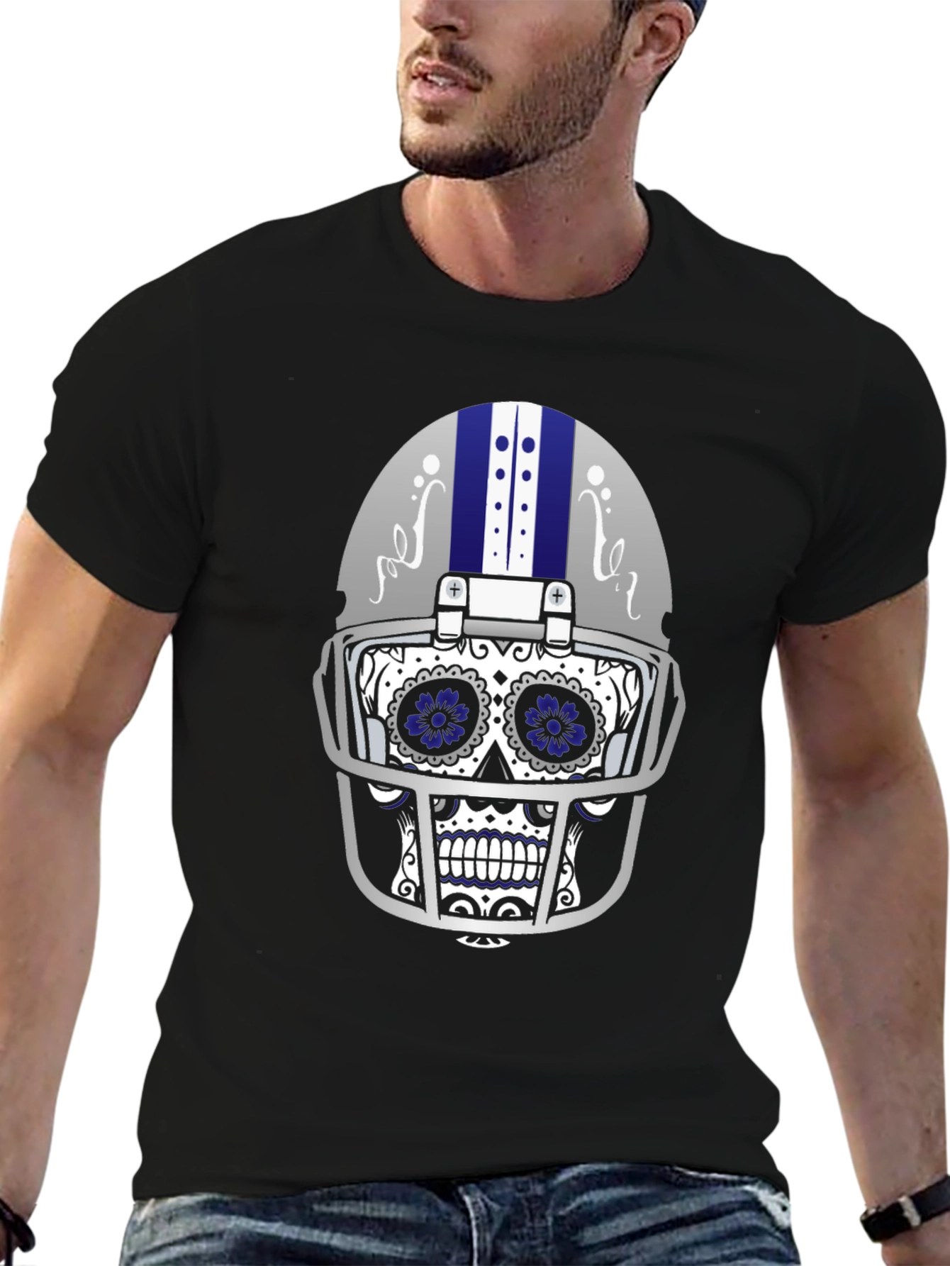 Sugar Skull Football Helmet Graphic T-Shirt