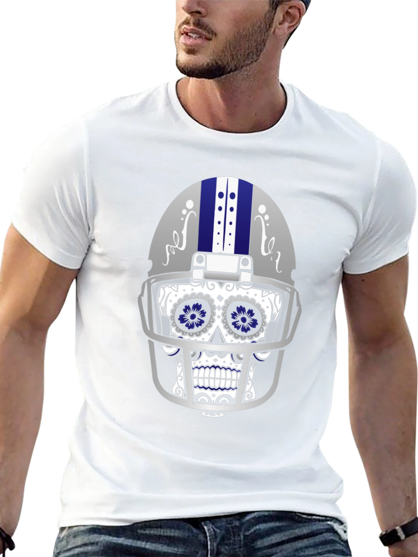 Sugar Skull Football Helmet Graphic T-Shirt