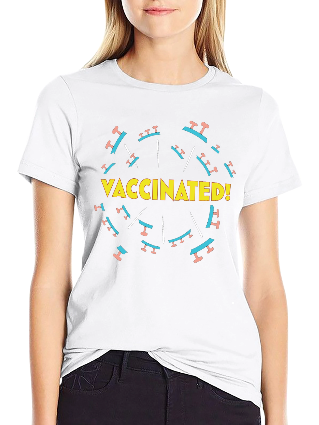 Vaccinated! Graphic Tee - Black Crew Neck T-Shirt
