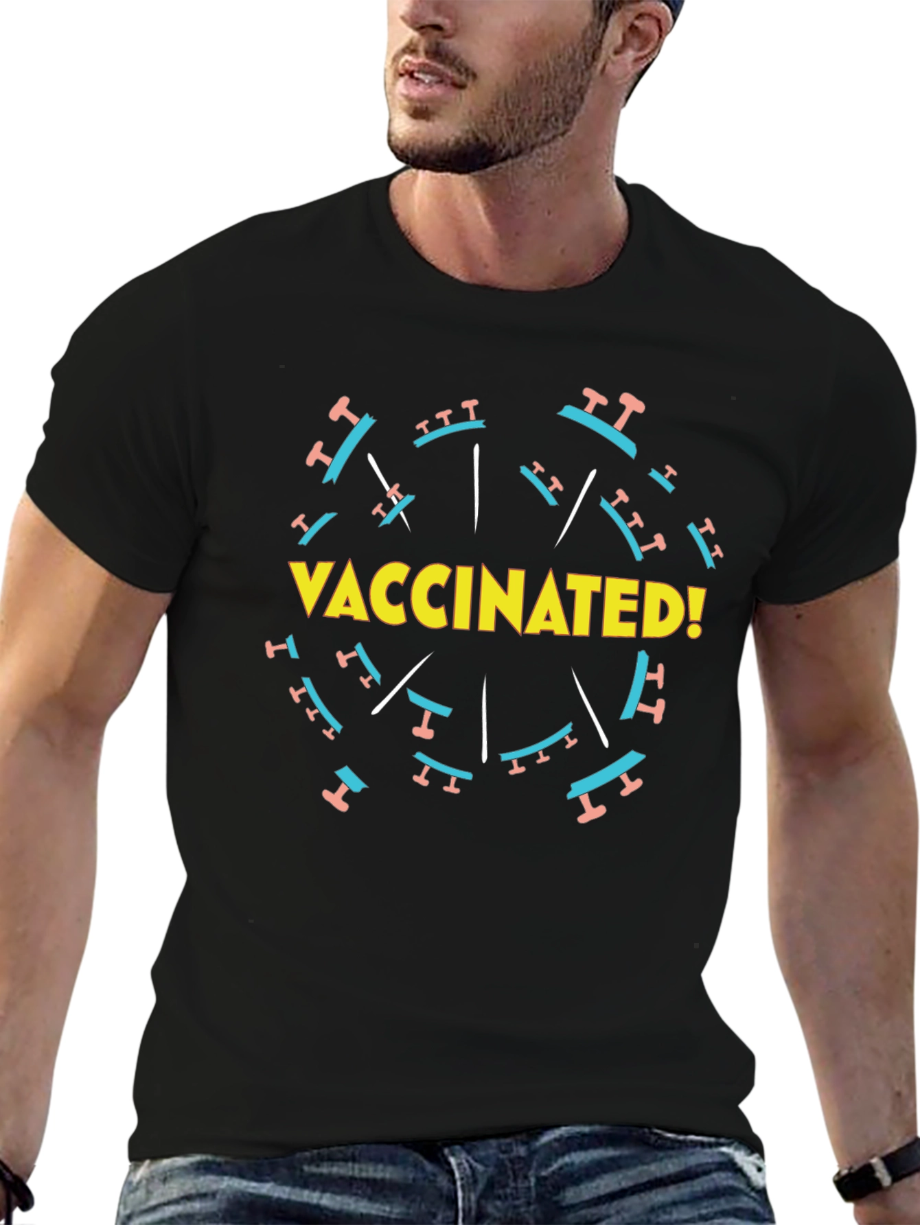 Vaccinated! Graphic Tee - Black Crew Neck T-Shirt