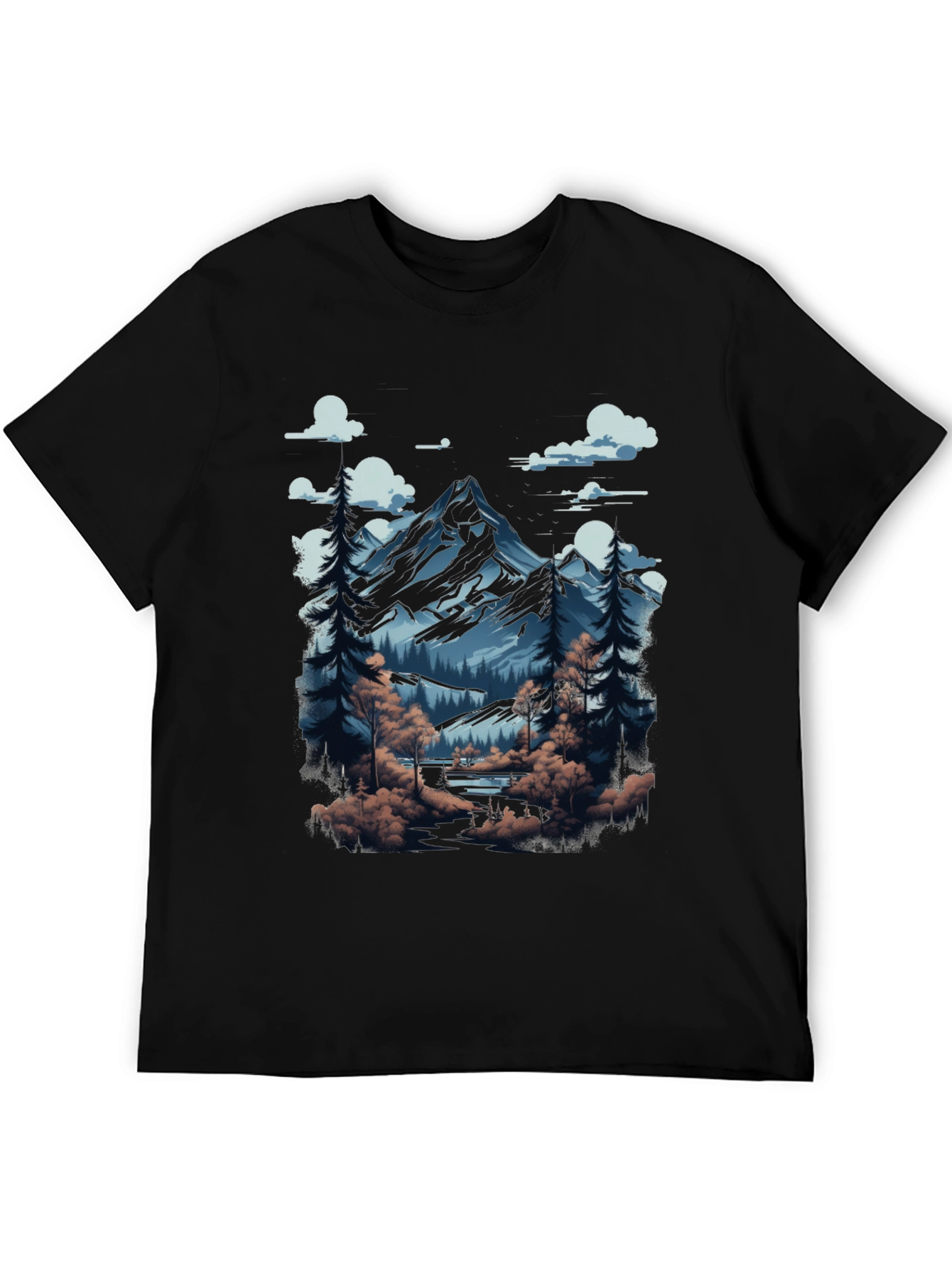 Mountain Scene Graphic Tee - Black Cotton Blend