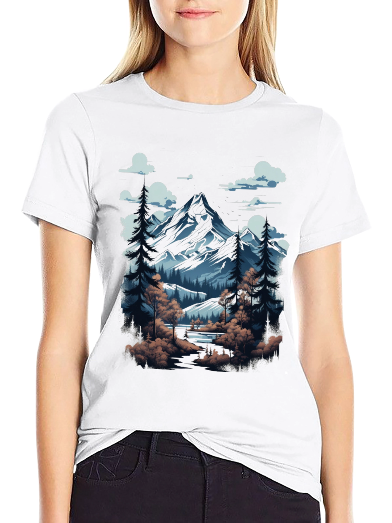 Mountain Scene Graphic Tee - Black Cotton Blend