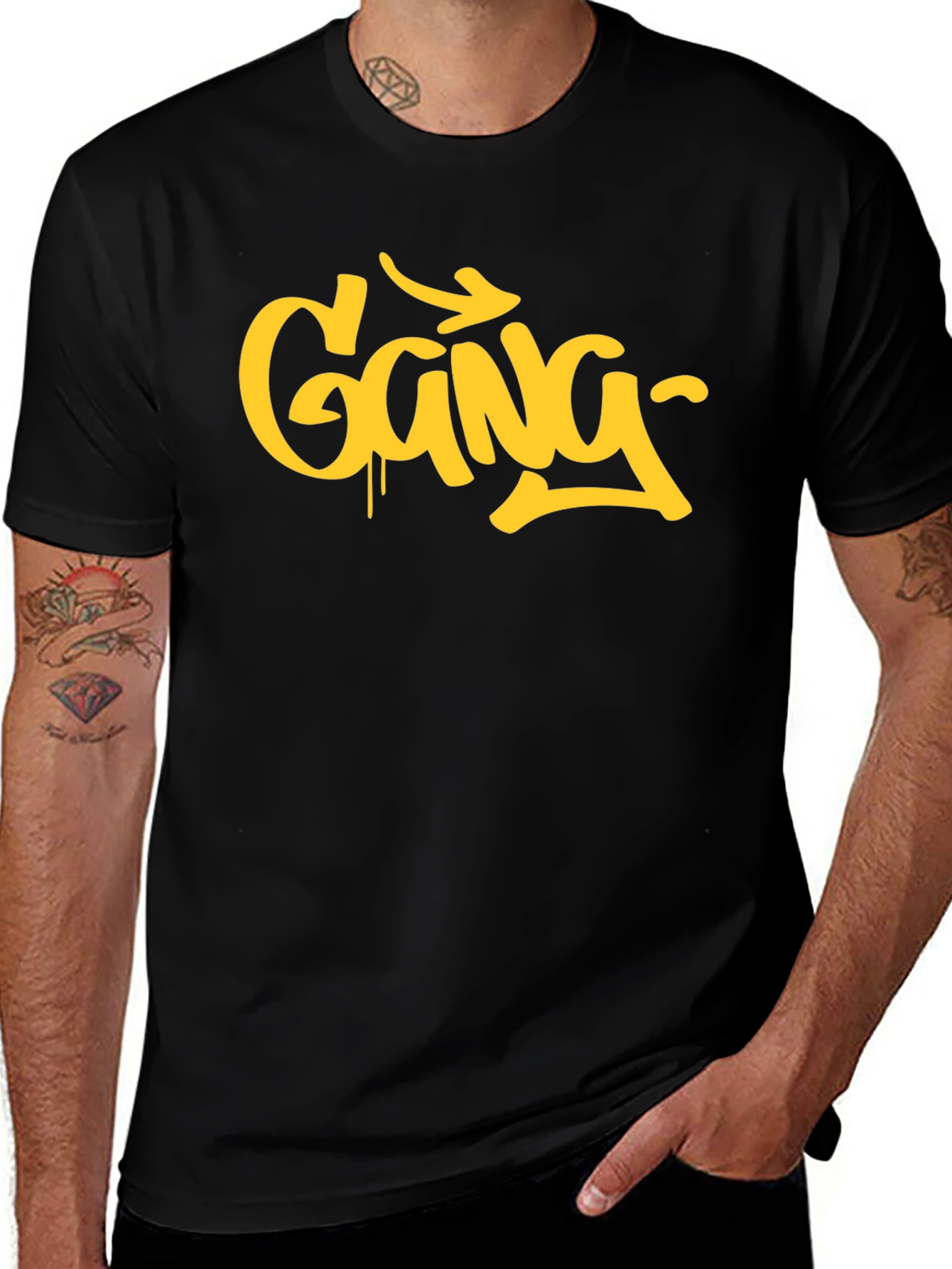 Urban Style Gang Graphic Print Black T-Shirt