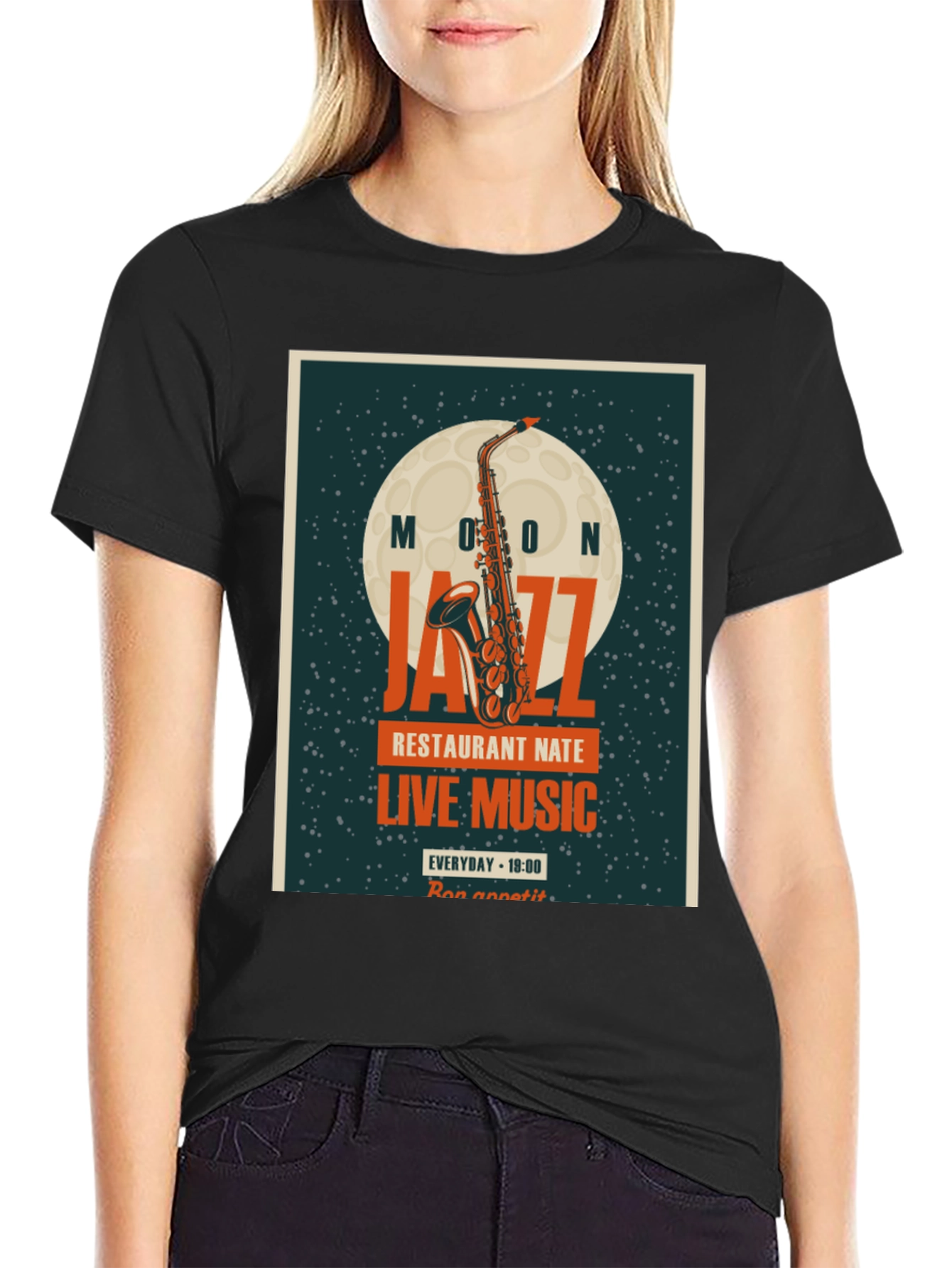 Moon Jazz Saxophone Graphic T-Shirt