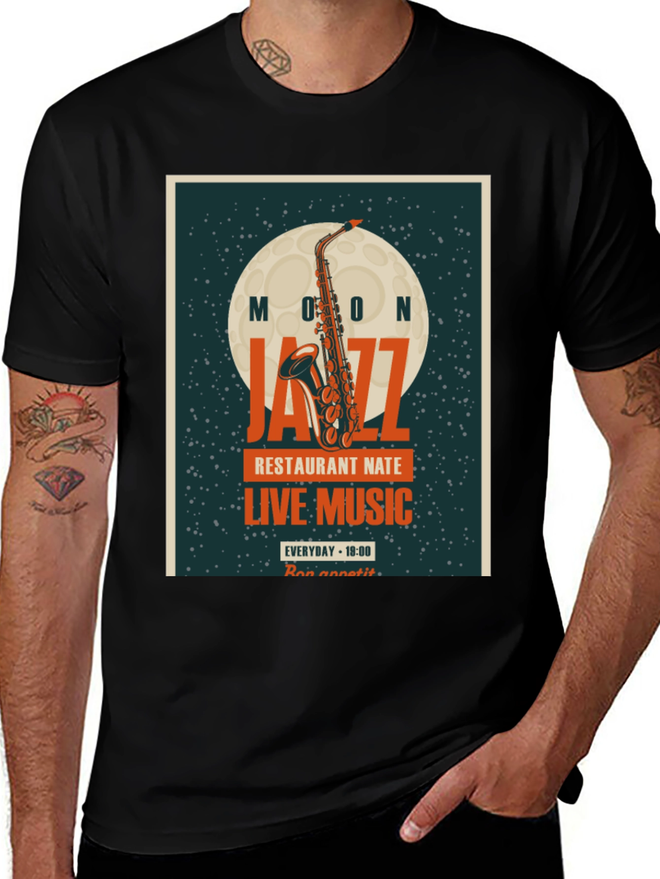Moon Jazz Saxophone Graphic T-Shirt