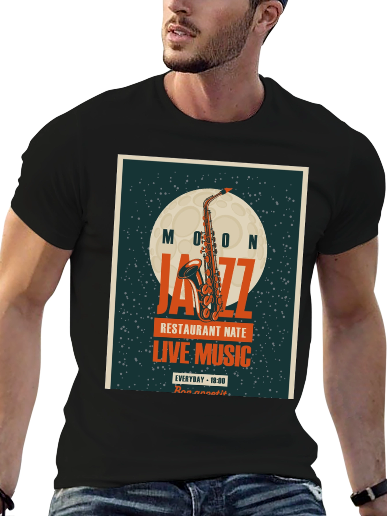 Moon Jazz Saxophone Graphic T-Shirt