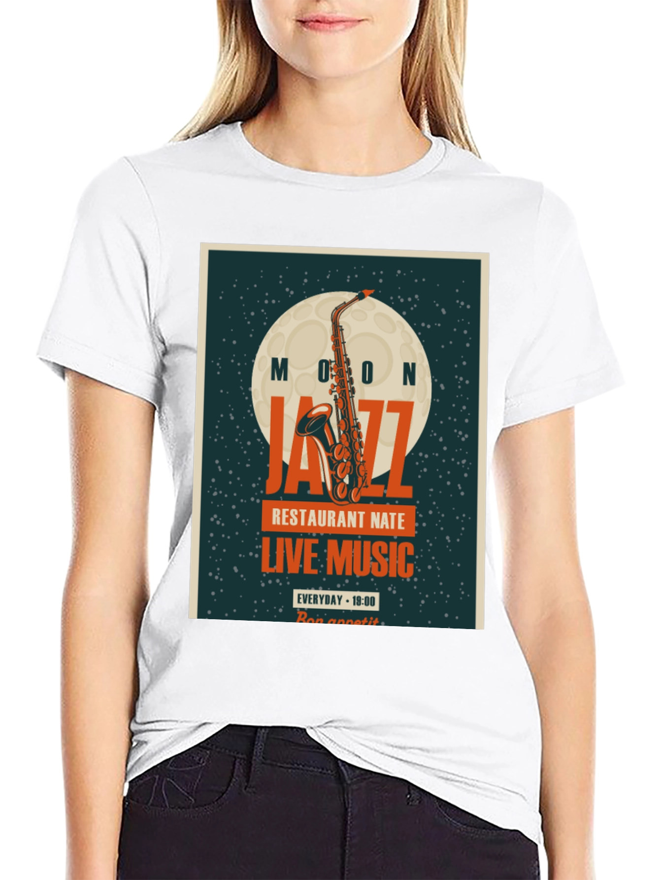 Moon Jazz Saxophone Graphic T-Shirt