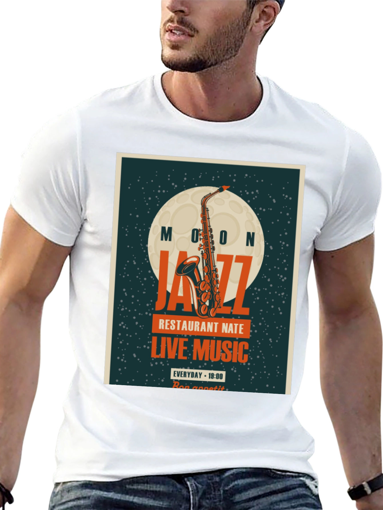 Moon Jazz Saxophone Graphic T-Shirt