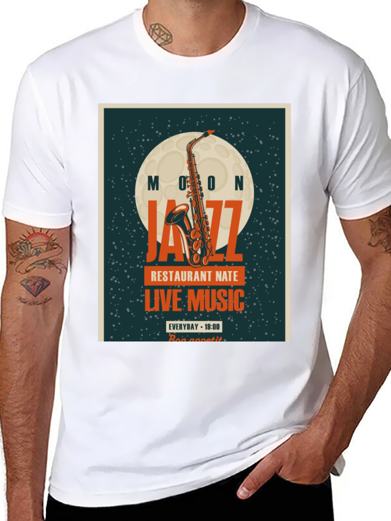 Moon Jazz Saxophone Graphic T-Shirt