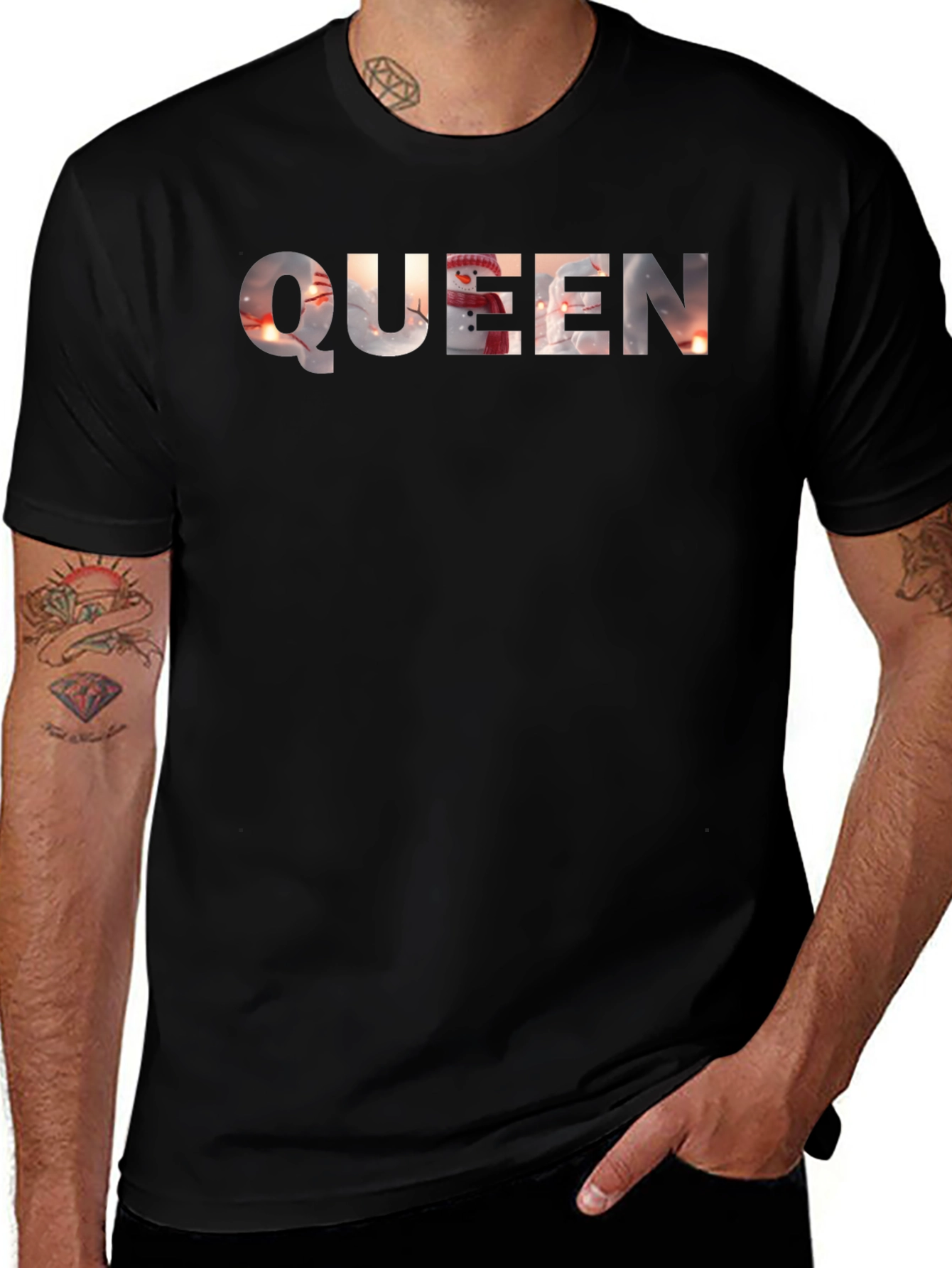 Queen Snowman Graphic Black T-Shirt