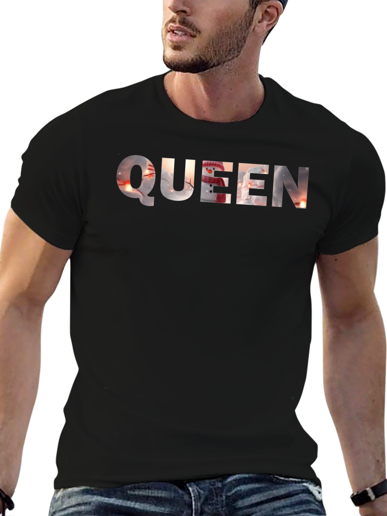 Queen Snowman Graphic Black T-Shirt