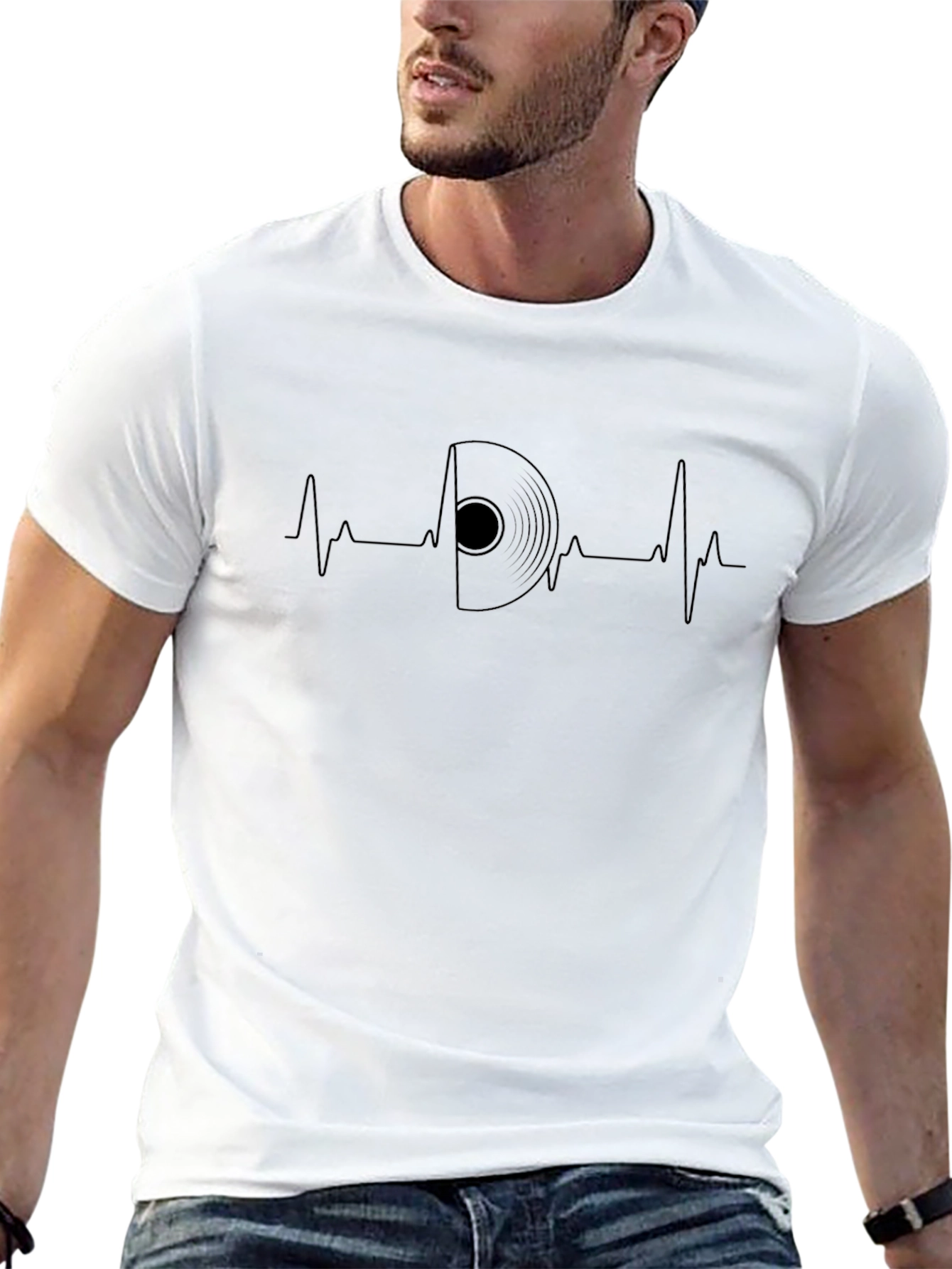 Vinyl Record Heartbeat Black Graphic Tee
