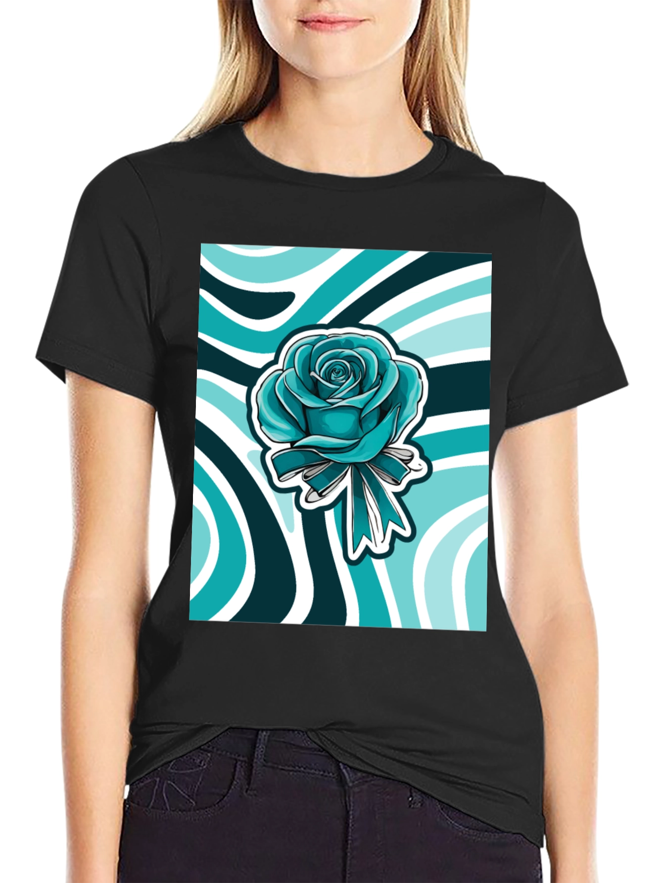 Blue Rose Graphic Print Tee