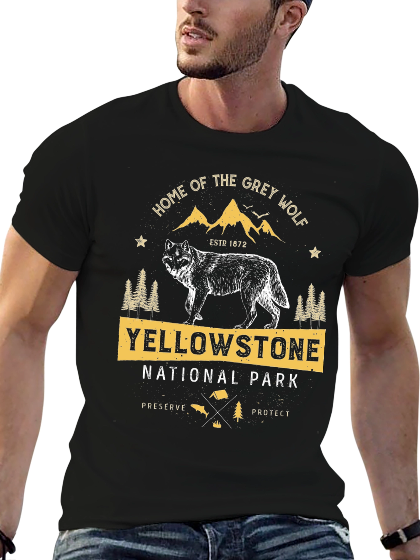 Yellowstone National Park Grey Wolf Graphic Tee