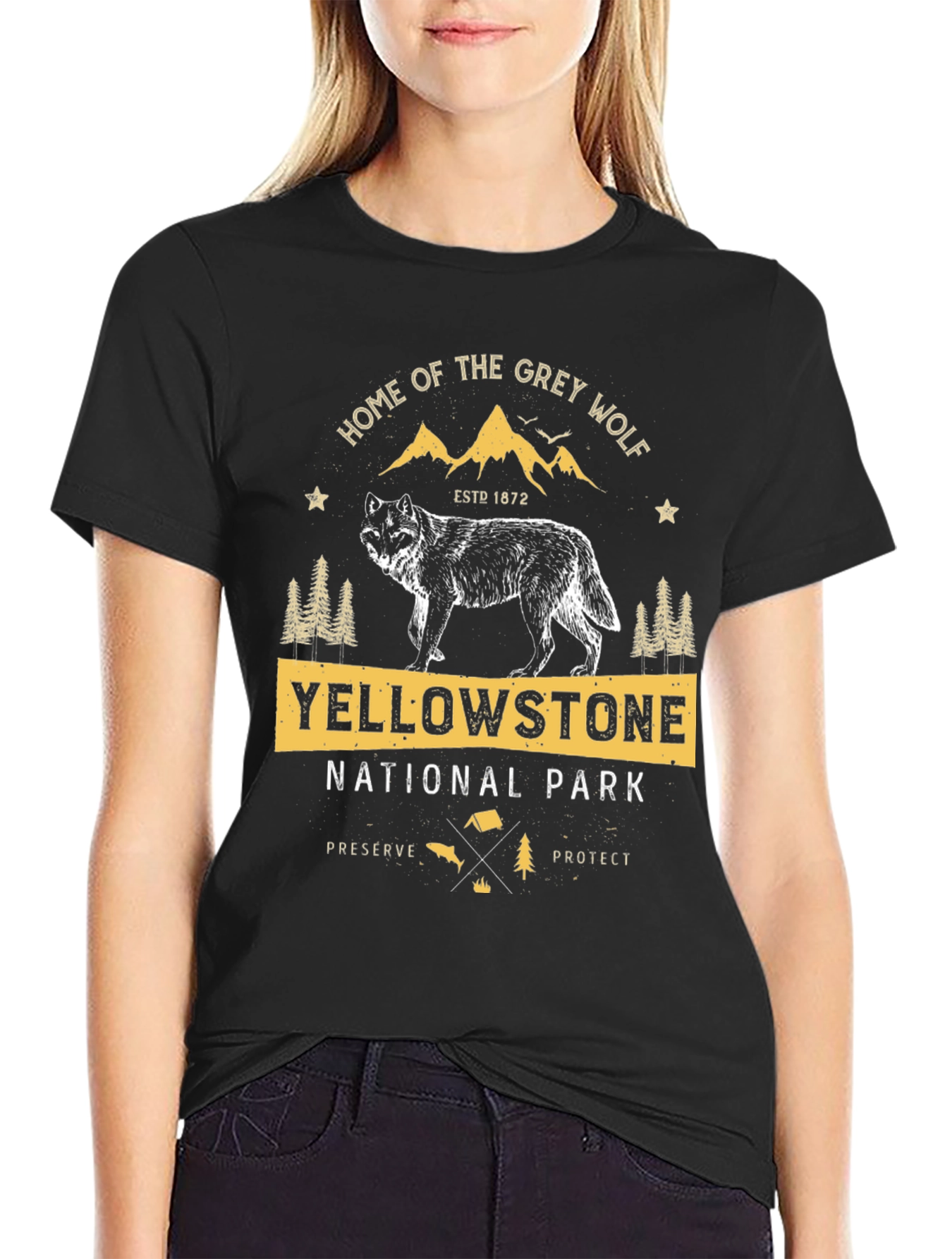 Yellowstone National Park Grey Wolf Graphic Tee