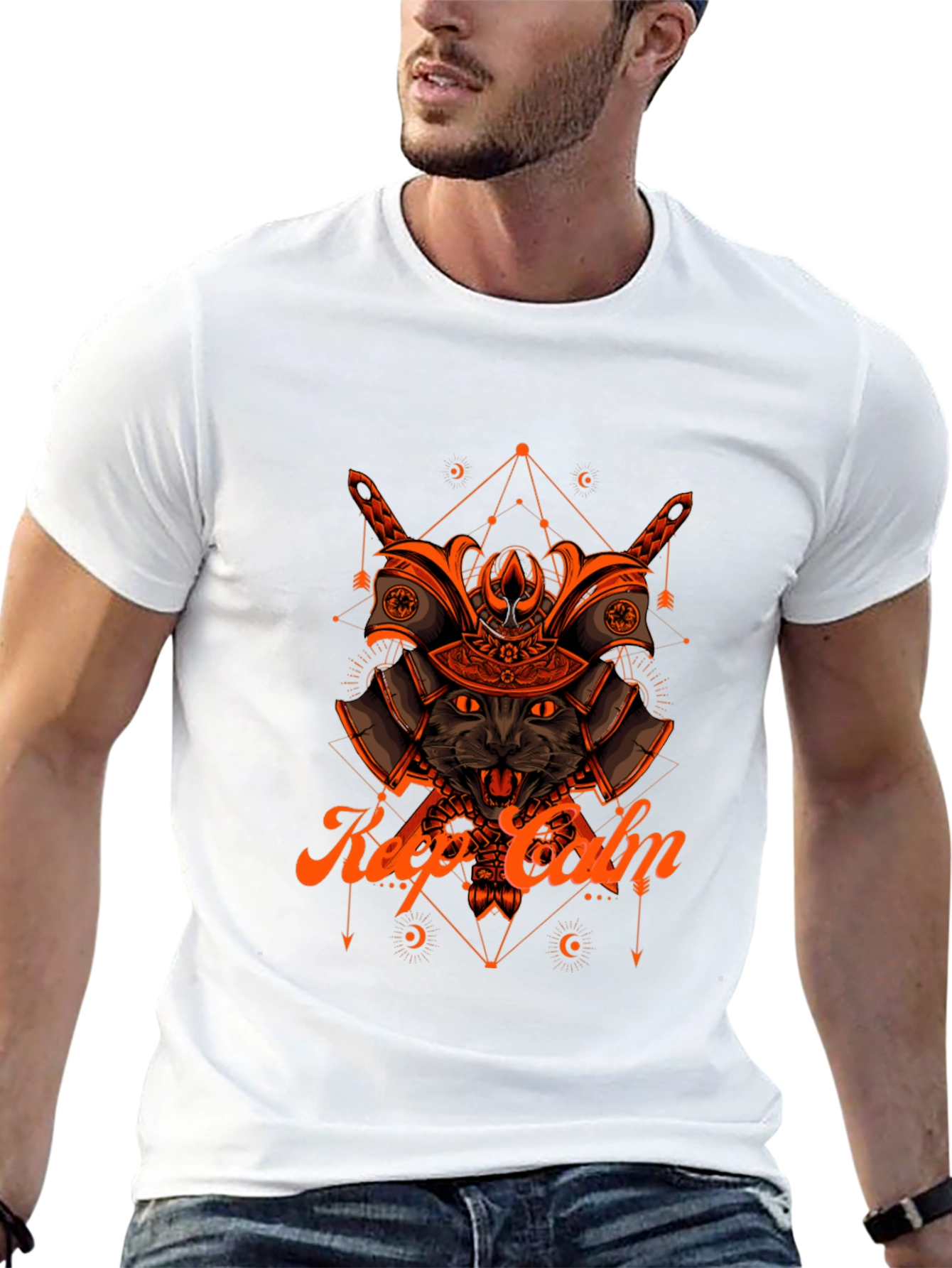 Samurai Cat T-Shirt - Keep Calm Graphic Tee