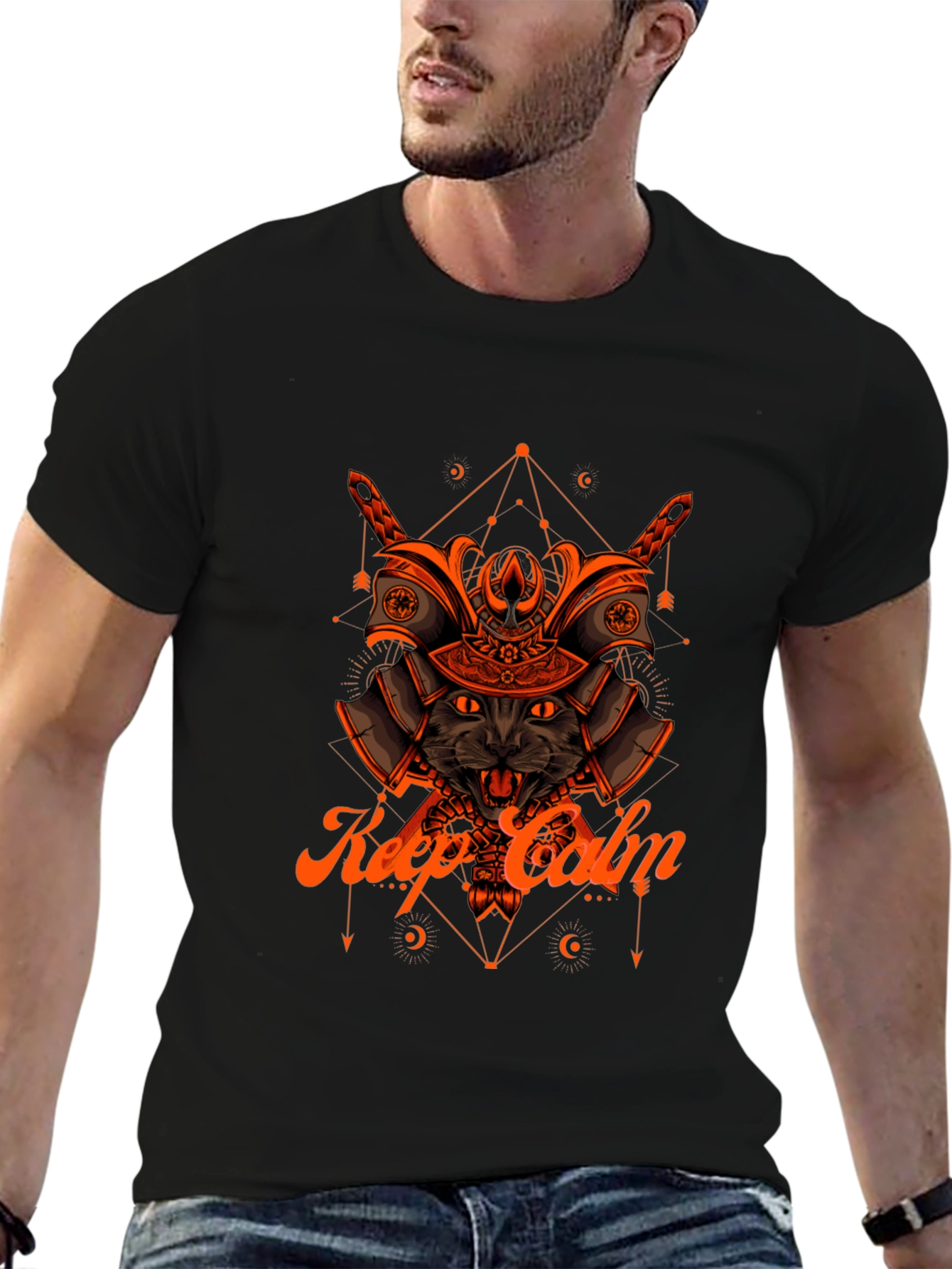Samurai Cat T-Shirt - Keep Calm Graphic Tee