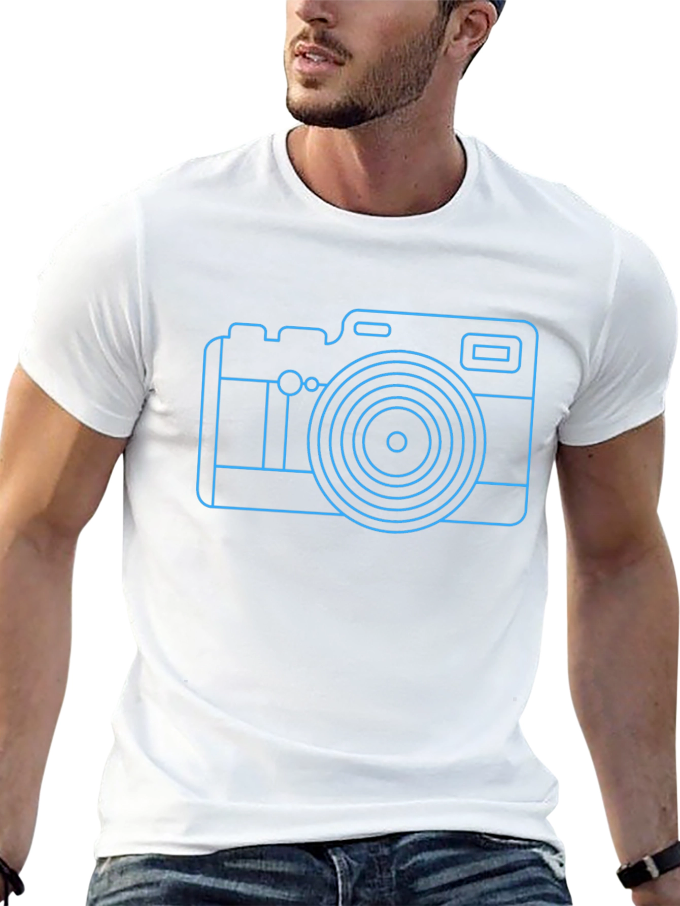 Neon Camera Graphic Tee - Black Casual T-Shirt