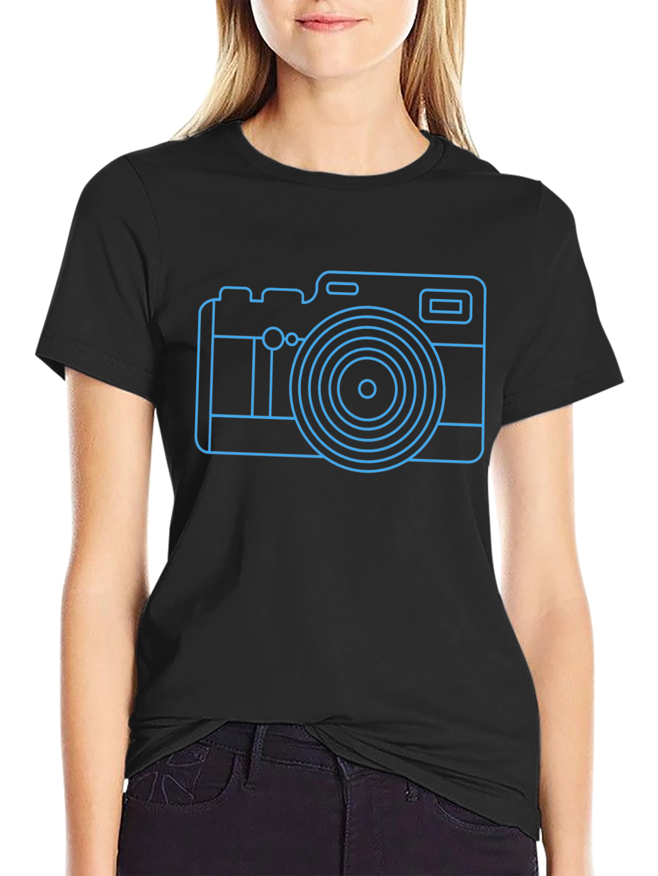 Neon Camera Graphic Tee - Black Casual T-Shirt