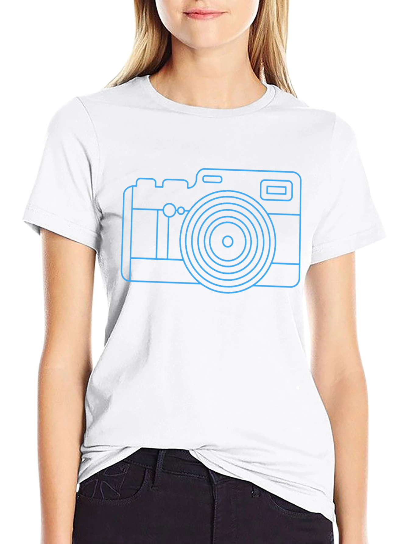 Neon Camera Graphic Tee - Black Casual T-Shirt