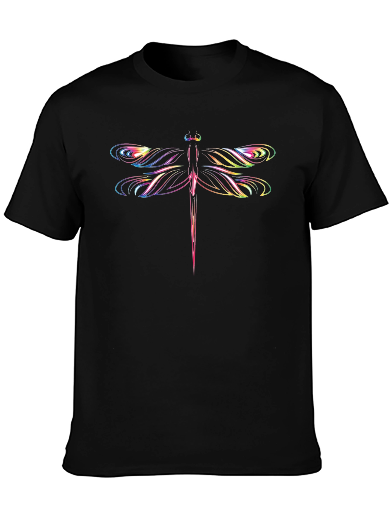Vibrant Dragonfly Graphic Black T-Shirt