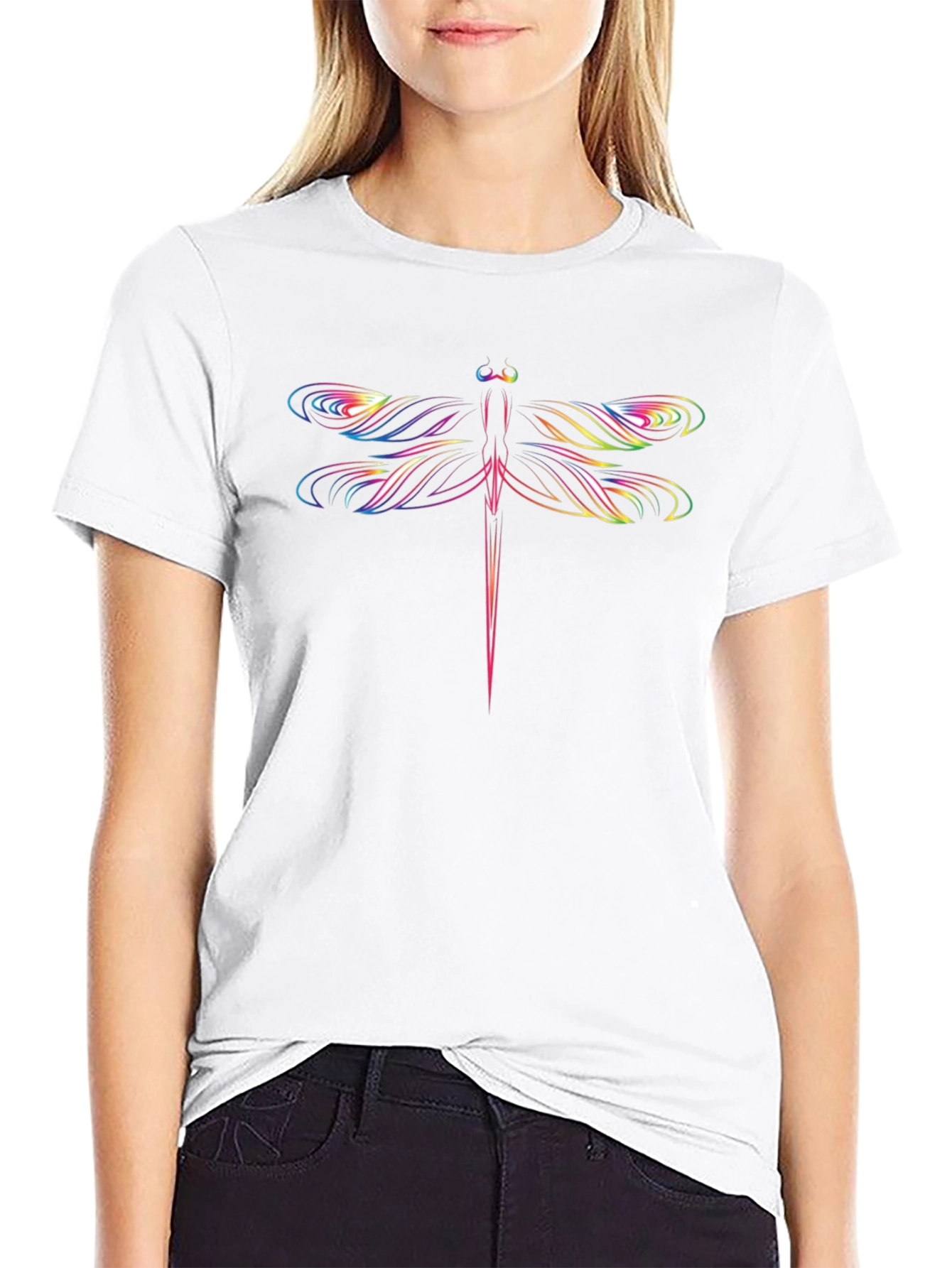 Vibrant Dragonfly Graphic Black T-Shirt