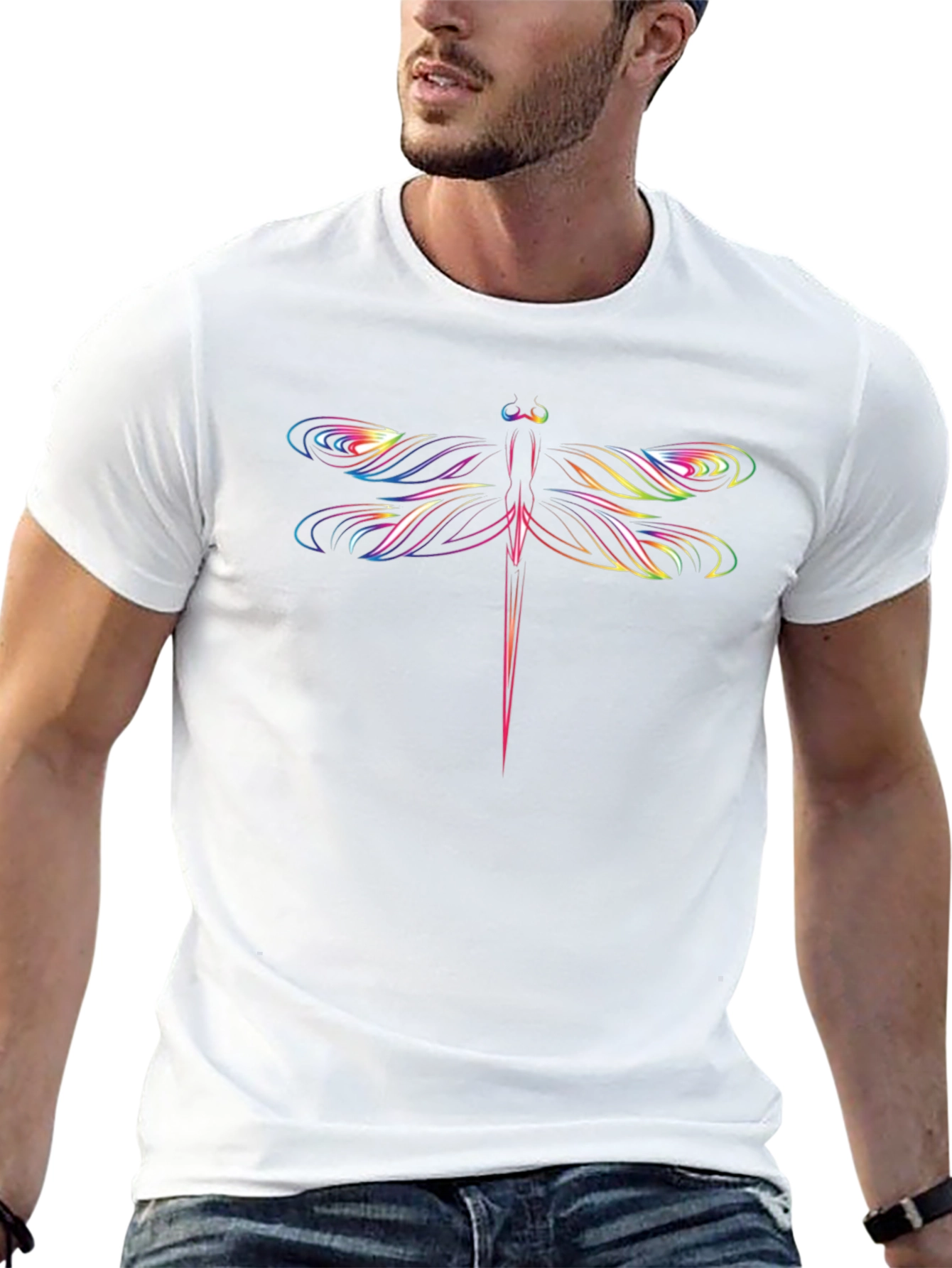 Vibrant Dragonfly Graphic Black T-Shirt