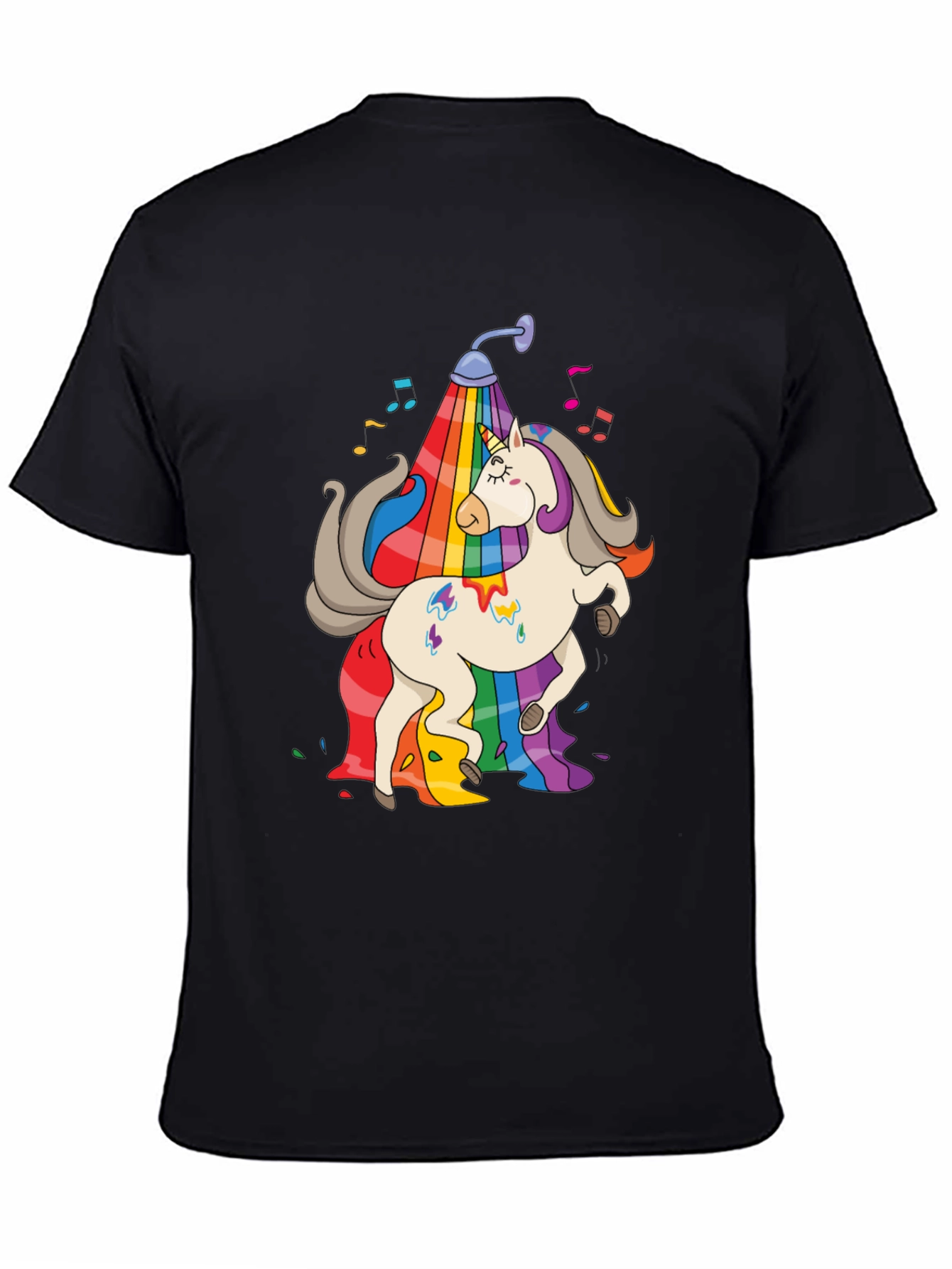 Rainbow Unicorn Shower Black T-Shirt
