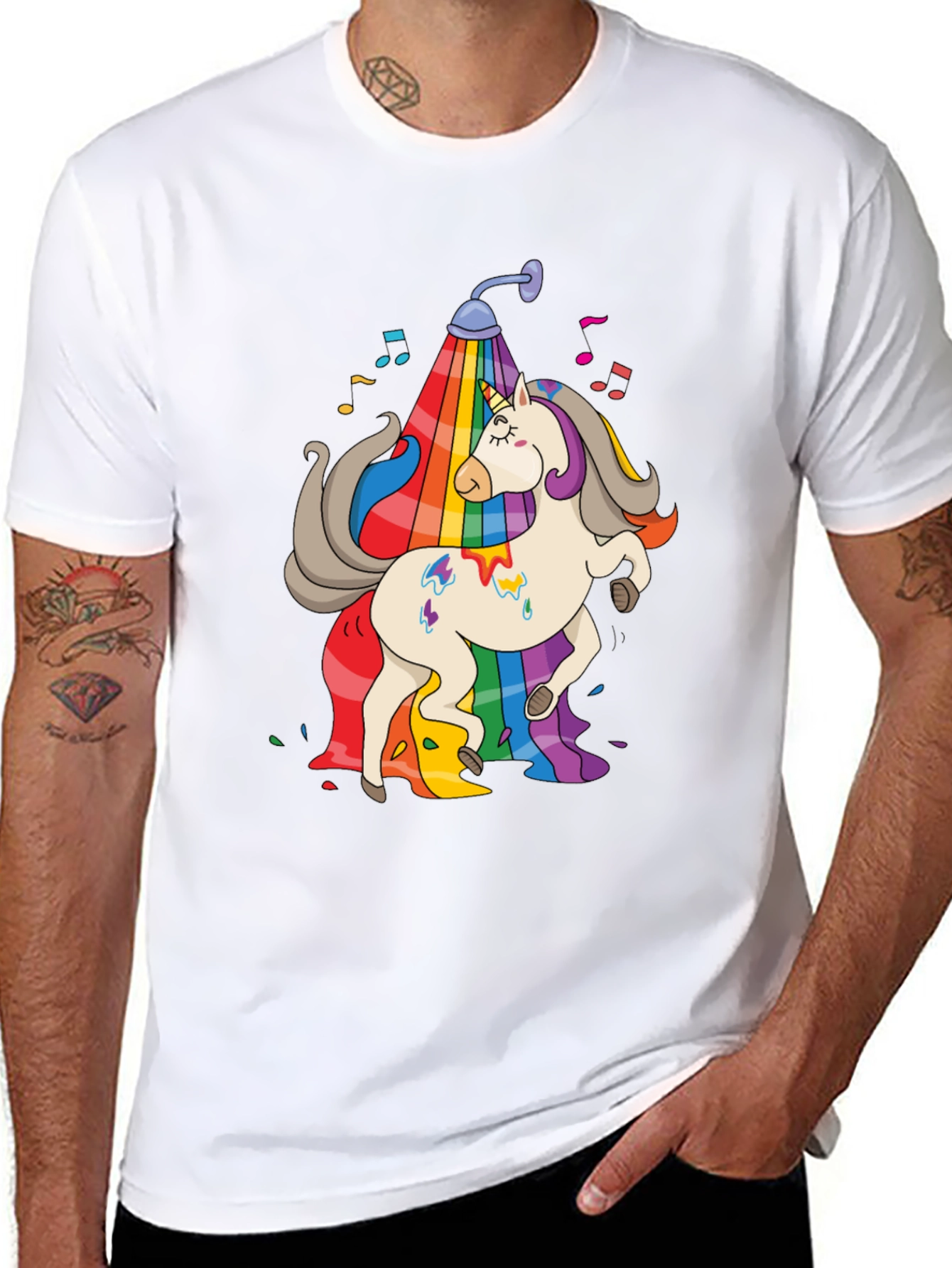 Rainbow Unicorn Shower Black T-Shirt