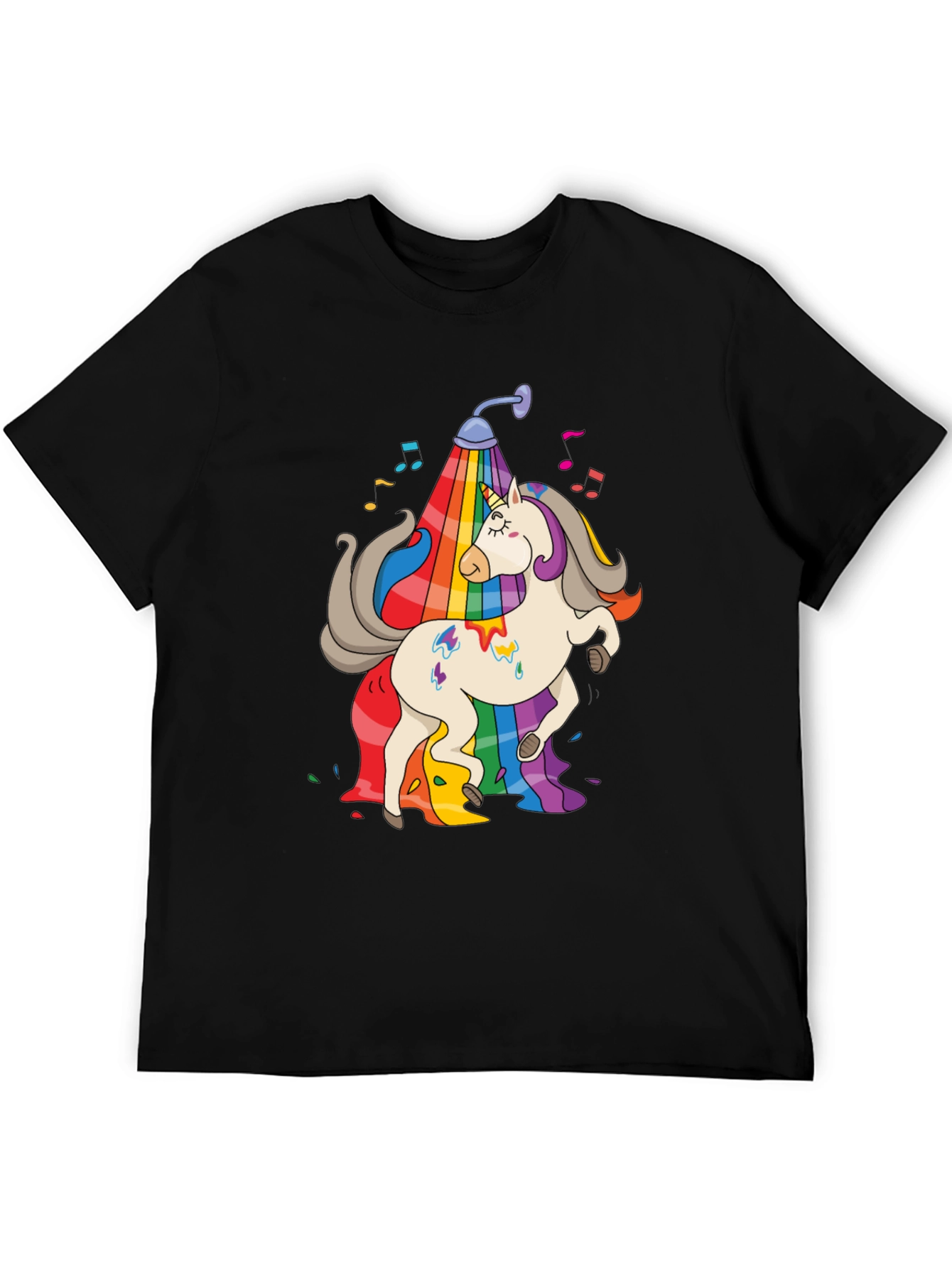 Rainbow Unicorn Shower Black T-Shirt