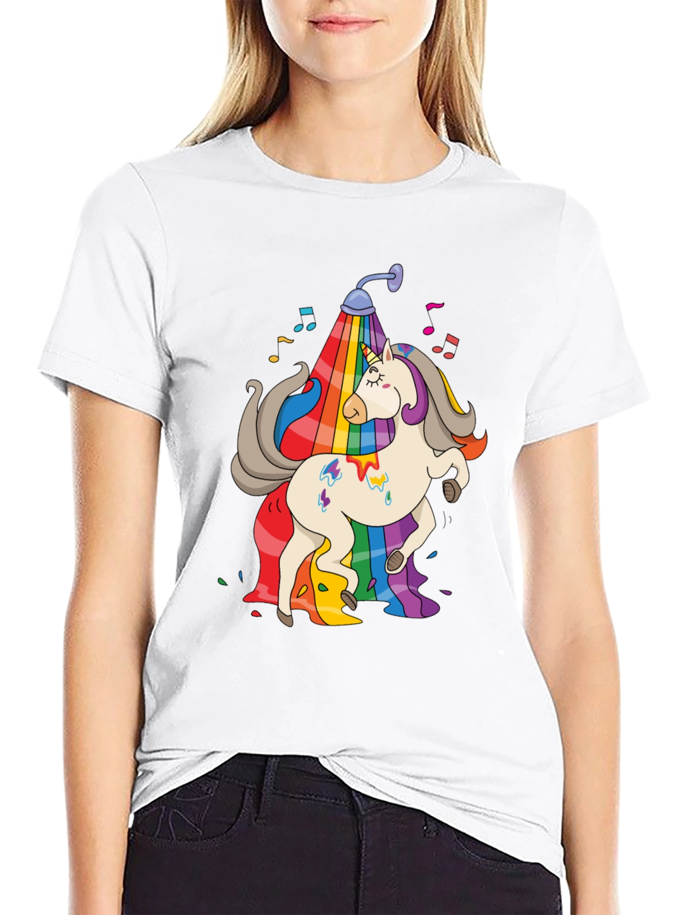 Rainbow Unicorn Shower Black T-Shirt