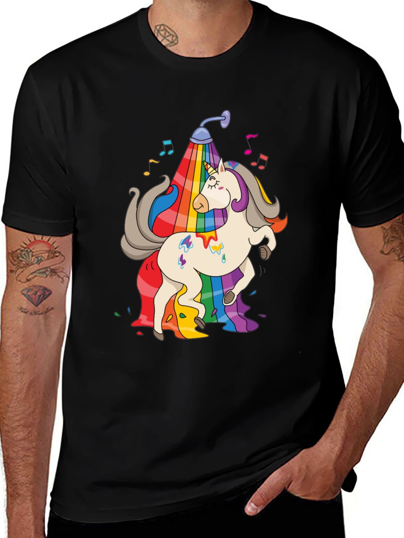 Rainbow Unicorn Shower Black T-Shirt