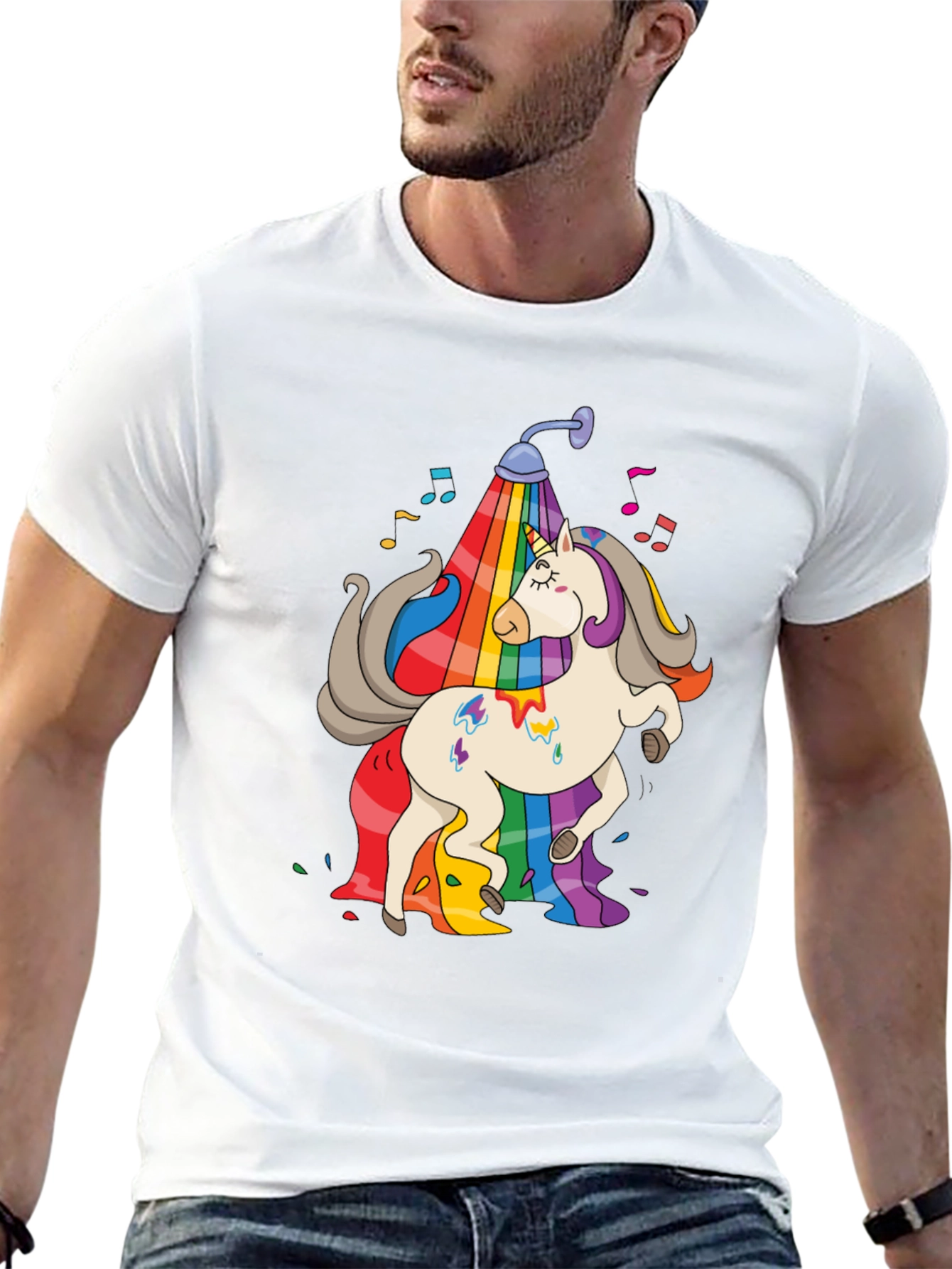 Rainbow Unicorn Shower Black T-Shirt