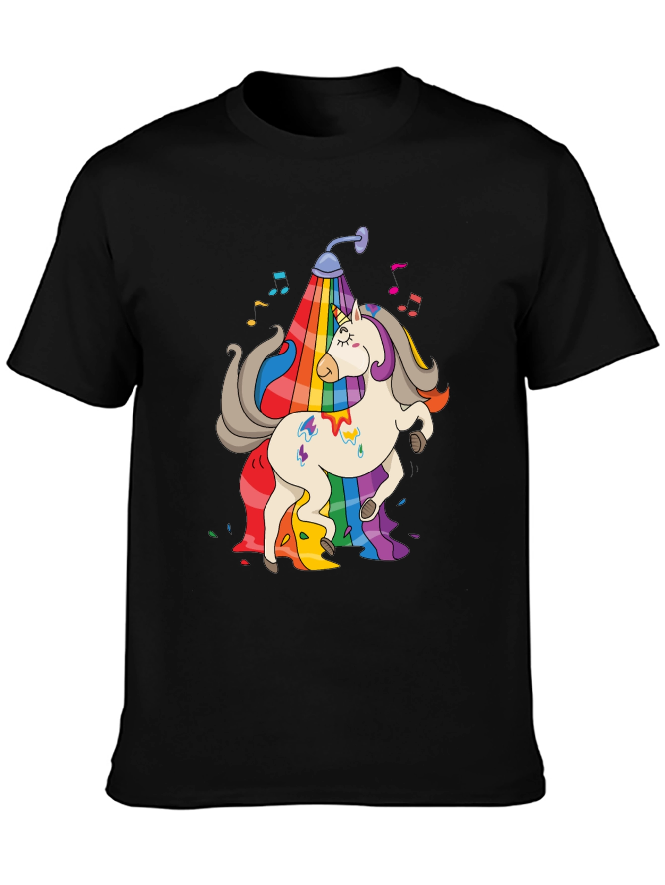 Rainbow Unicorn Shower Black T-Shirt
