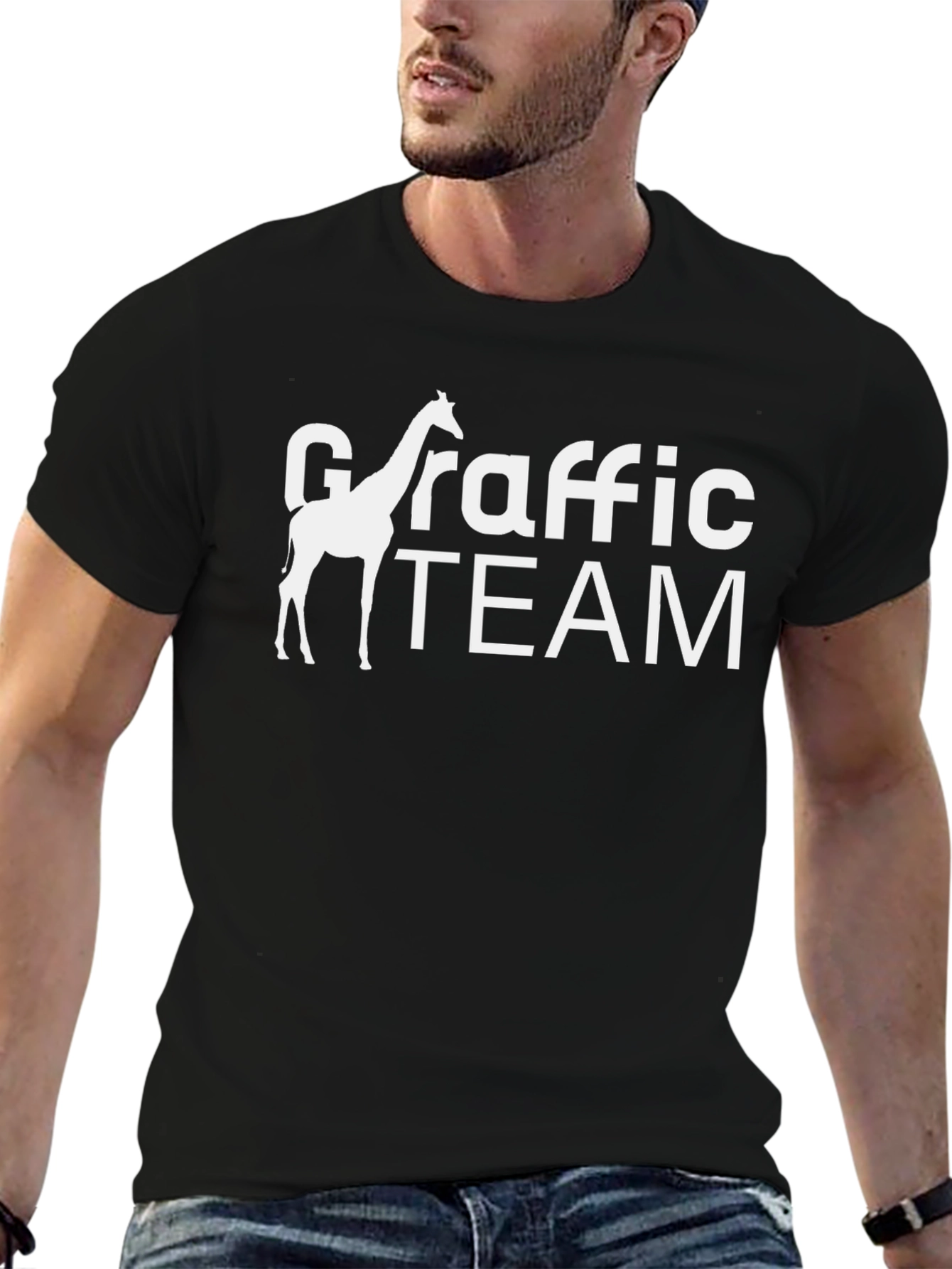 Giraffe Team Graphic Tee - Black Cotton T-Shirt