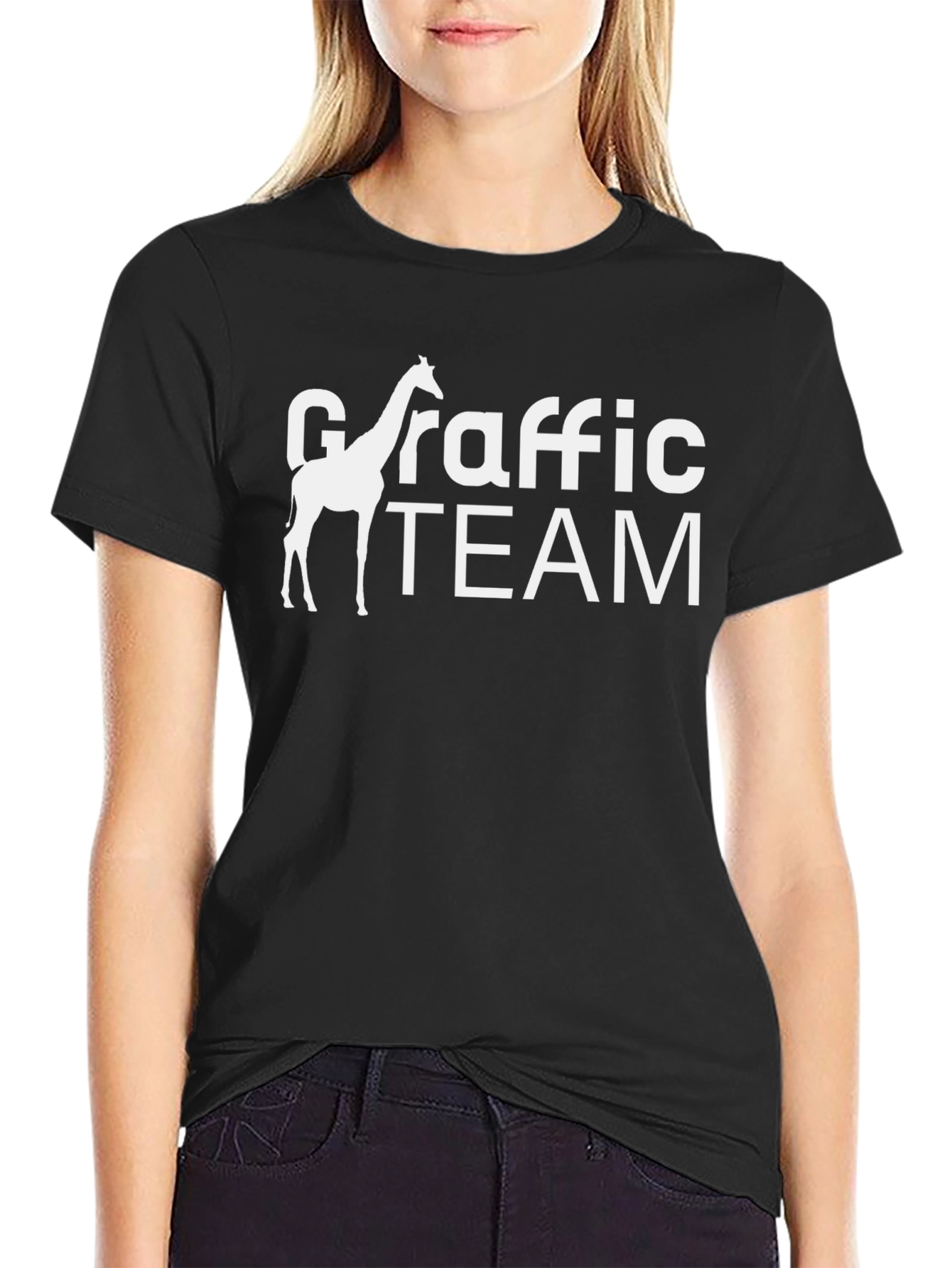 Giraffe Team Graphic Tee - Black Cotton T-Shirt
