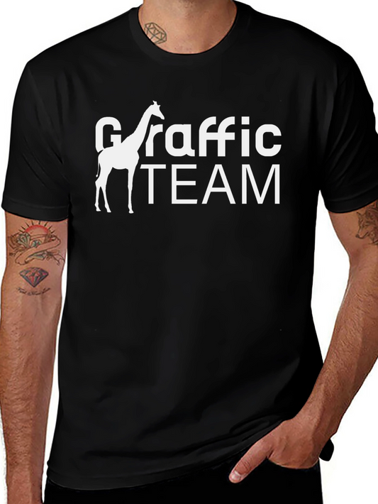 Giraffe Team Graphic Tee - Black Cotton T-Shirt