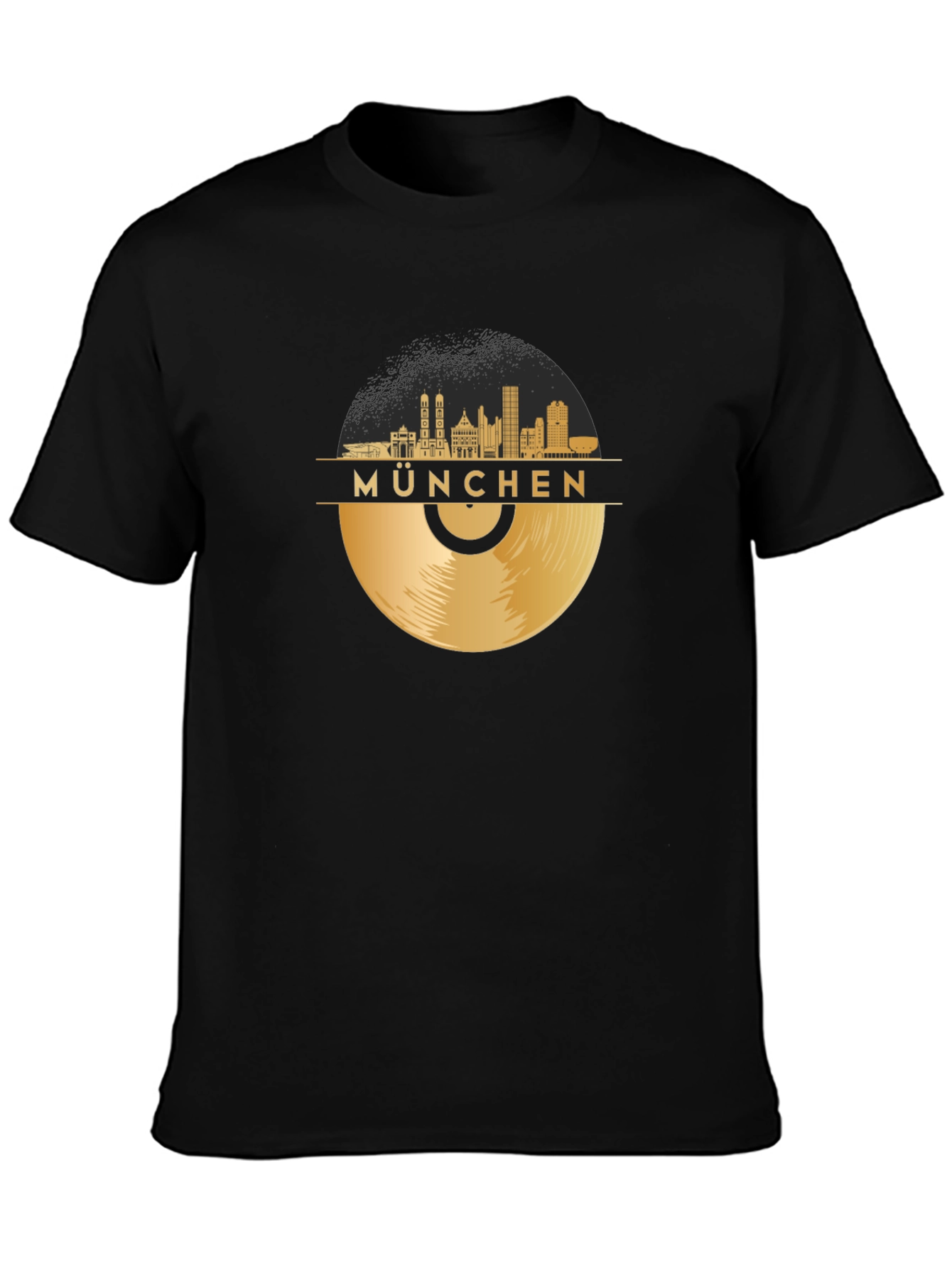 Munchen Skyline Vinyl Record Black T-Shirt