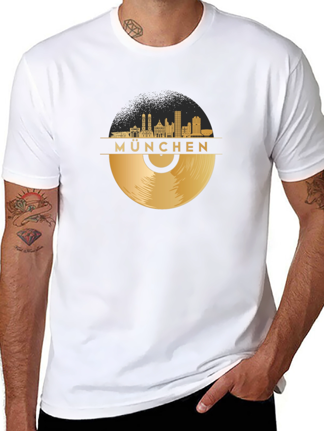 Munchen Skyline Vinyl Record Black T-Shirt