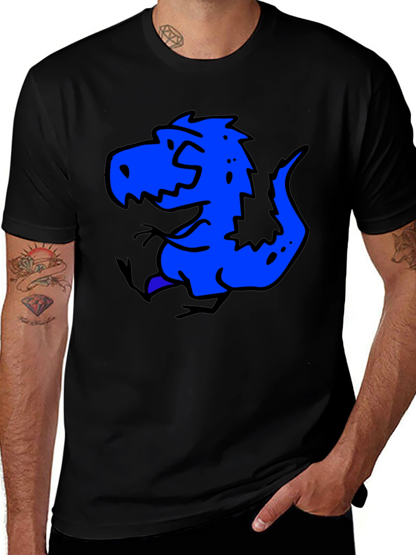 Cartoon Dinosaur Black T-Shirt