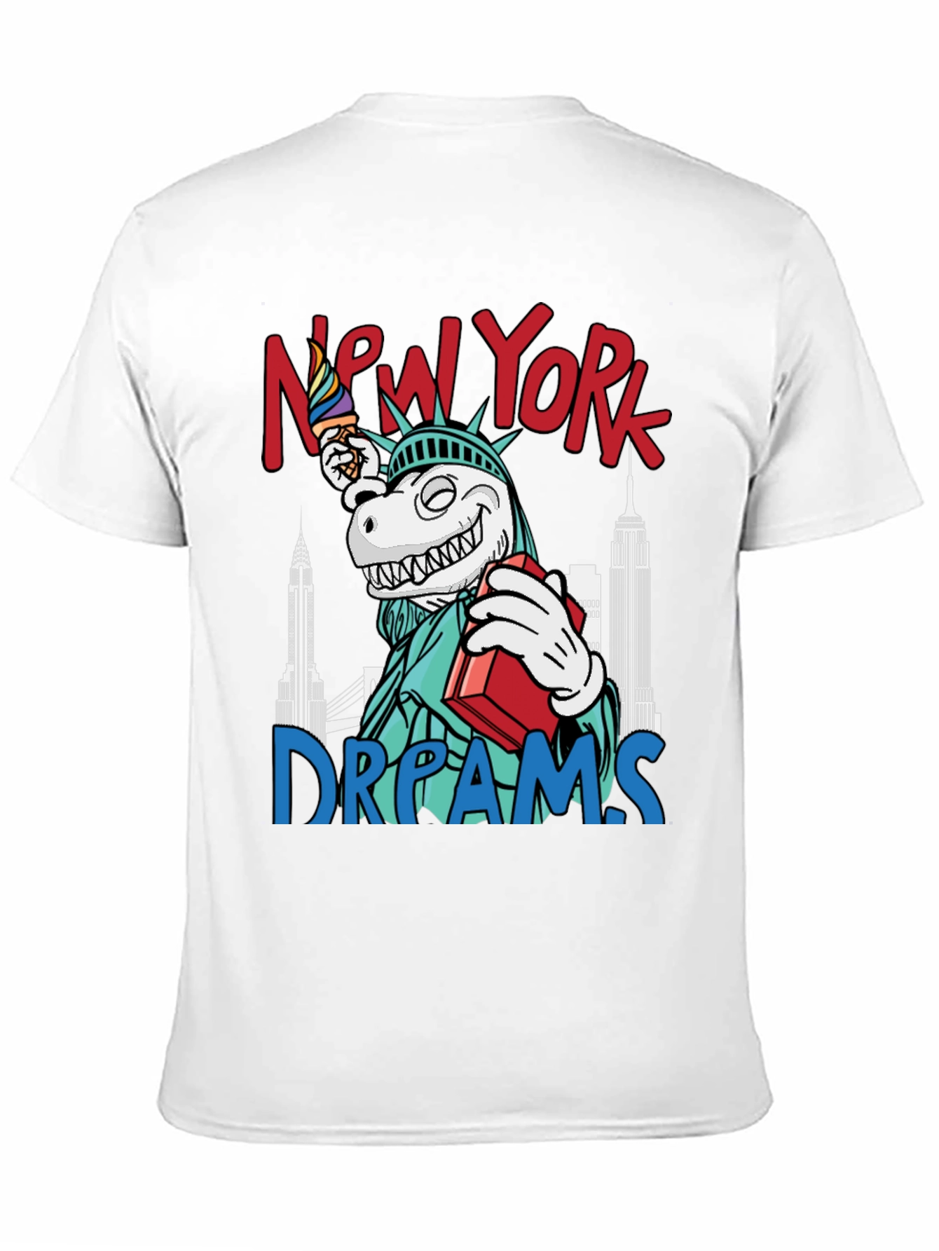 New York Dreams T-Shirt: Dinosaur Liberty Funny Tee